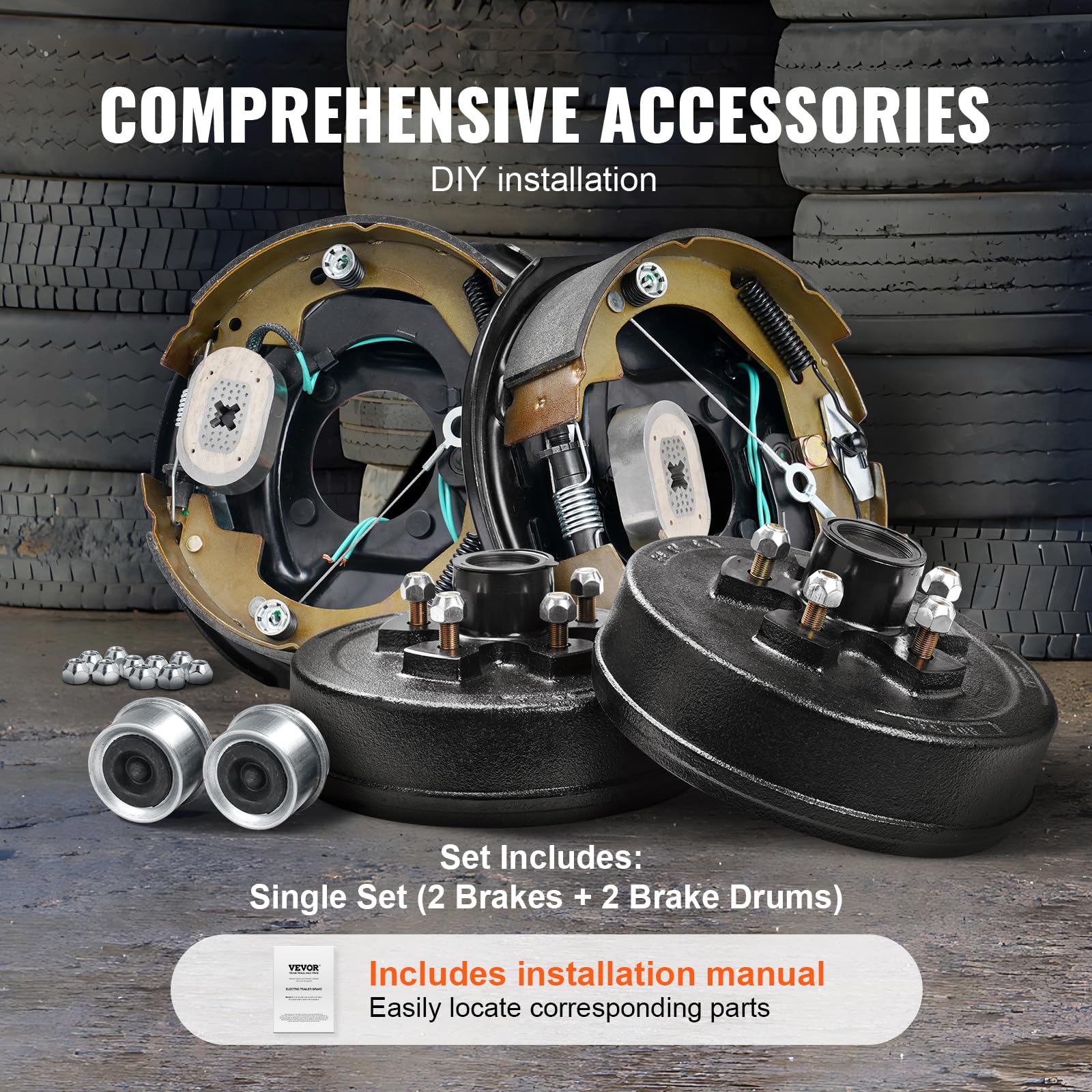 VEVOR Trailer Hub Drum Kit with 10" Electric Brakes, 3500 lbs Axle, 5 on 4.5" B.C., Grey, Model BF10-Z01AB
