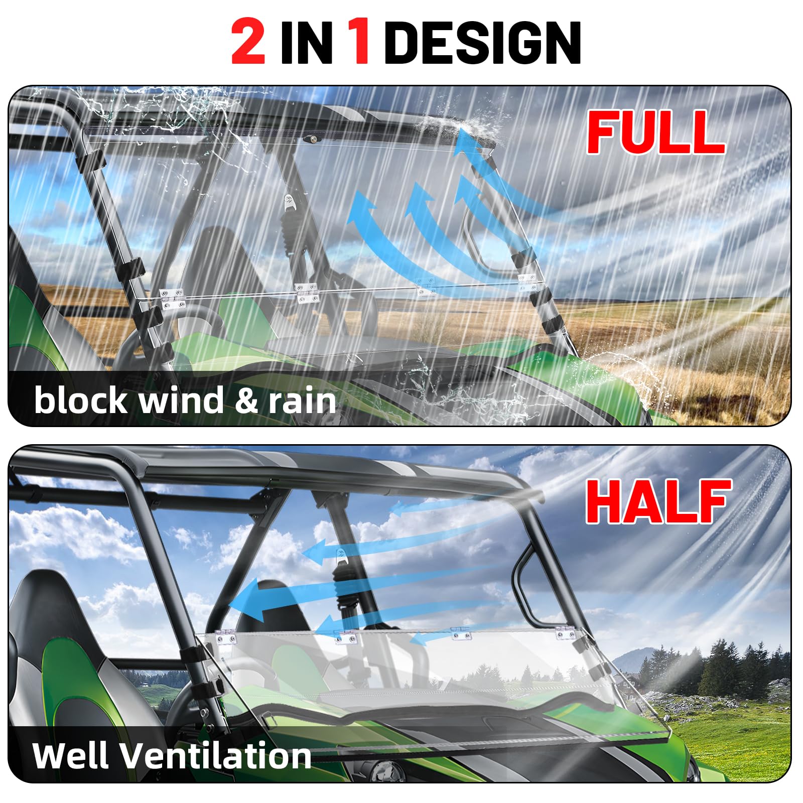 StarknightMT Teryx Flip Windshield - Scratch-Resistant Polycarbonate for Teryx 2/4 Seaters 2016-2024, Clear Full Window, Model ABG