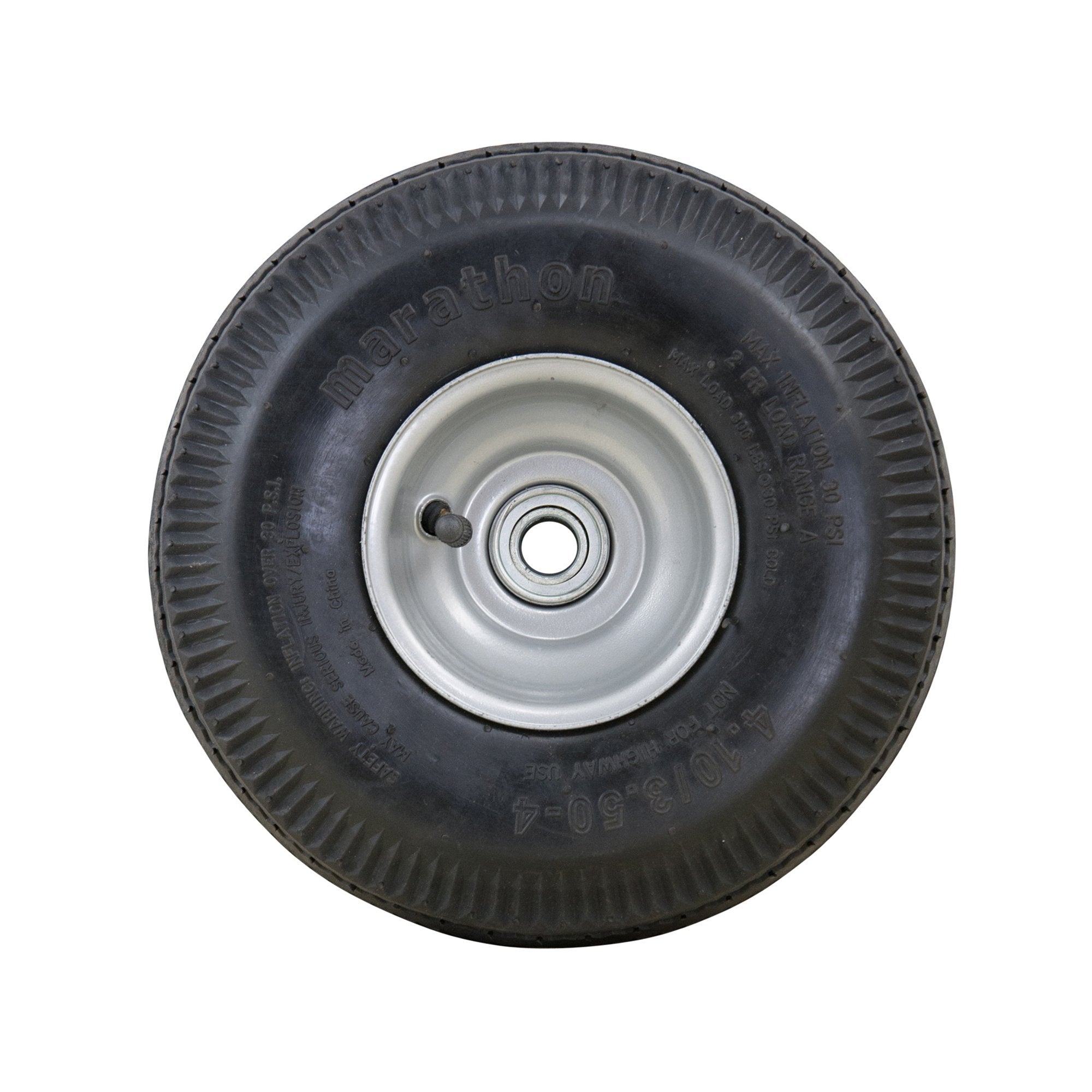 Marathon 4.10/3.50-4'' Pneumatic (Air Filled) Hand Truck / All Purpose Utility Tire On Wheel, 2.25'' Offset Hub, 5/8'' Bearings
