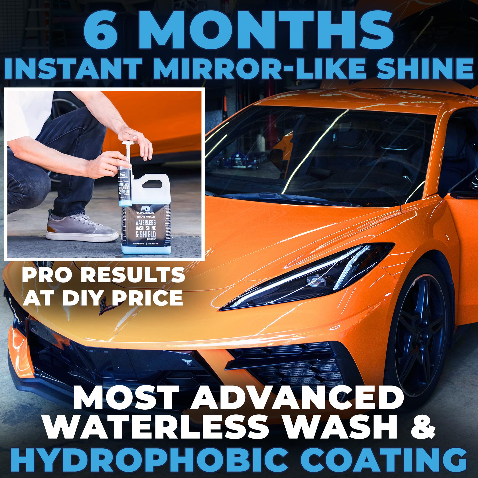 Flowgenix™ Waterless Car Wash Spray - Grand Finale - 128 Fl Oz - Motorcycle Cleaner & Car Wax with Ceramic Coating