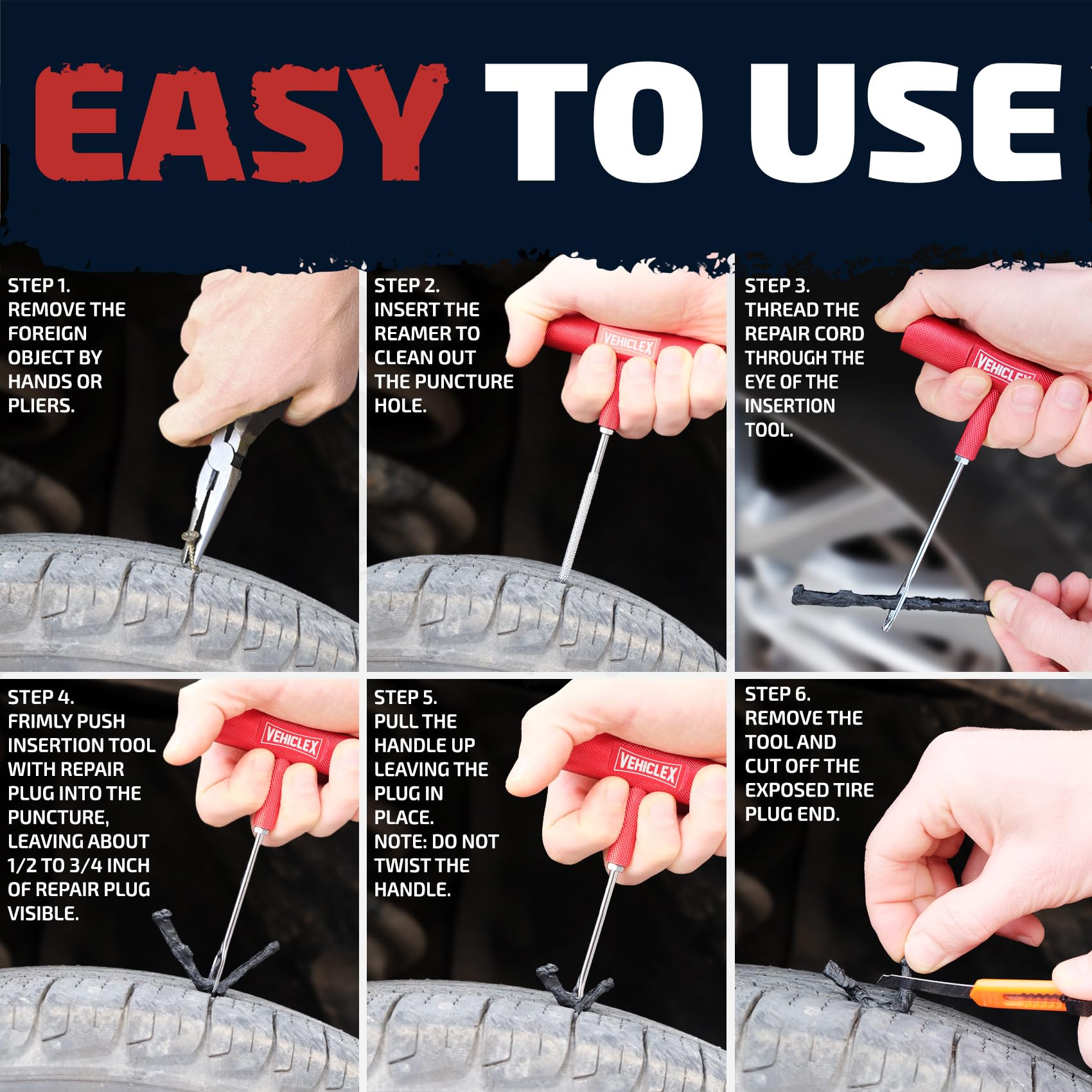 Vehiclex Tire Repair Kit - Aluminum Tools for Cars, Motorcycles, ATVs - Compact Metal Emergency Kit in Zippered Bag