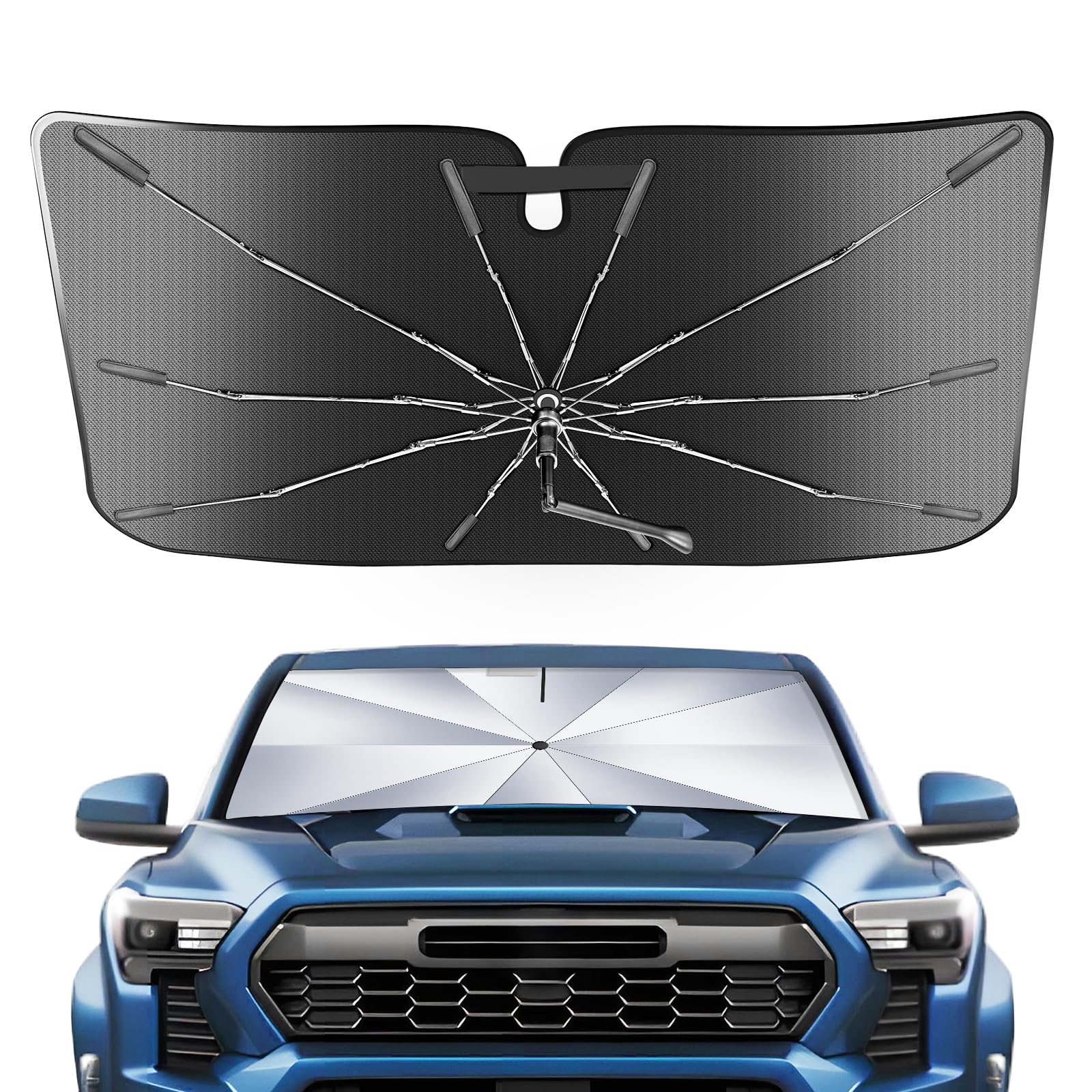 Portable Toyota Tacoma 2024-2025 2026 Windshield Sunshade Umbrella for Models TRD/SR/SR5/limited Series, 2 in1 Ice Crystal Durab