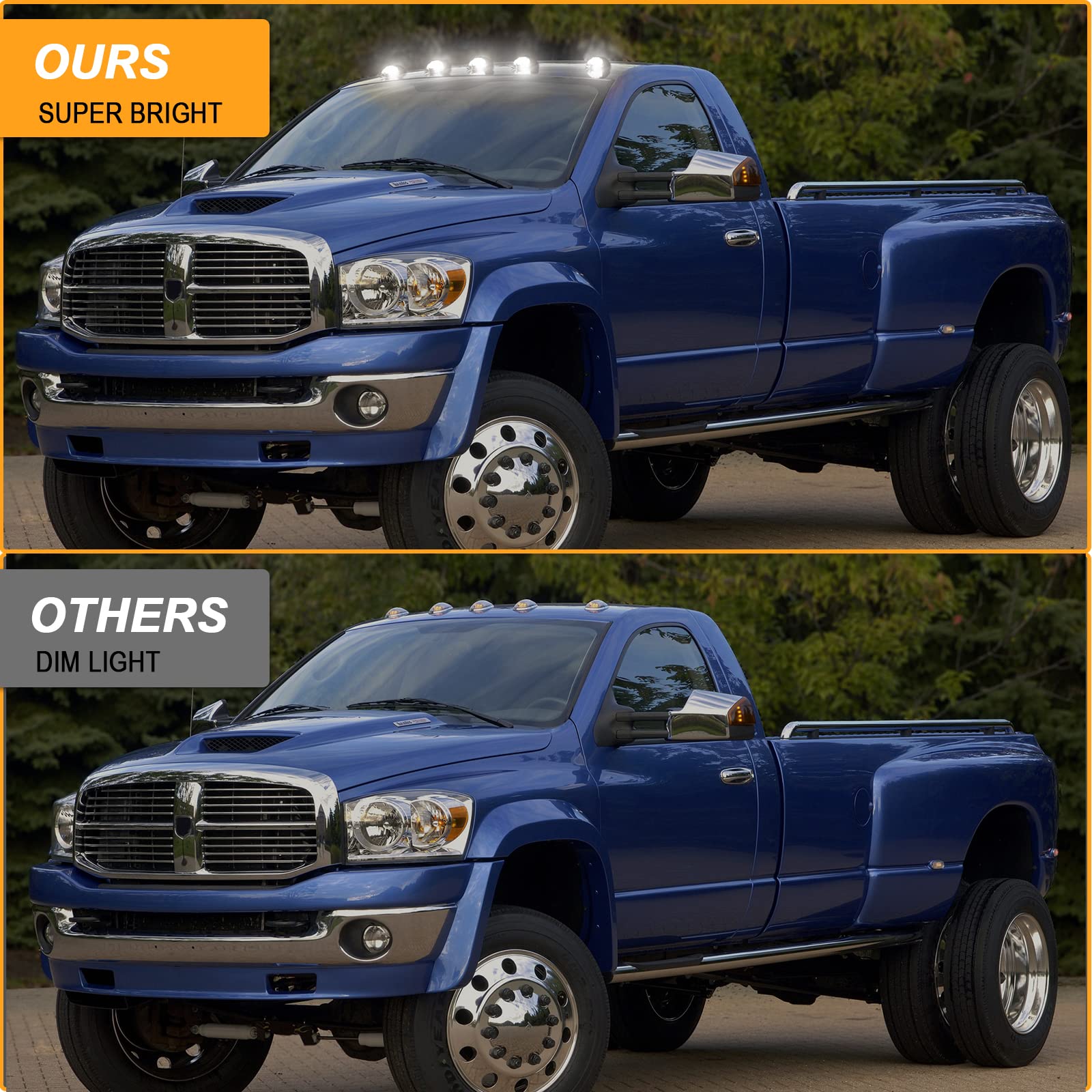 R&F Auto LED Cab Lights 5Pcs Smoked Lens White Light for Ram 1500 2500 3500 (2003-2018) Pickup Trucks Roof Running Lamps