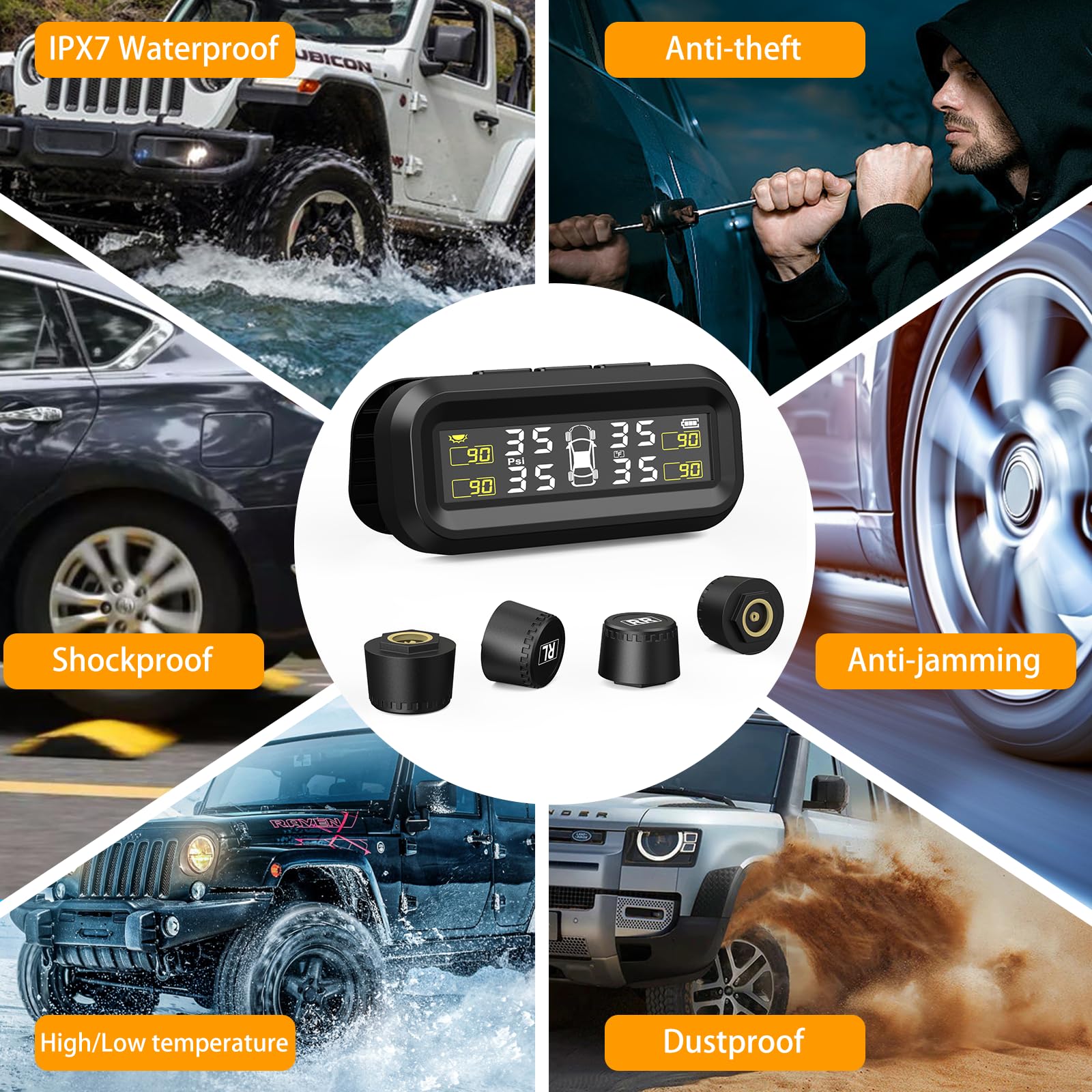 SEACOT SEACOT Solar TPMS Tire Pressure Monitoring System - Professional Edition (0-87 PSI), 4 Sensors, Solar and USB Charging, L