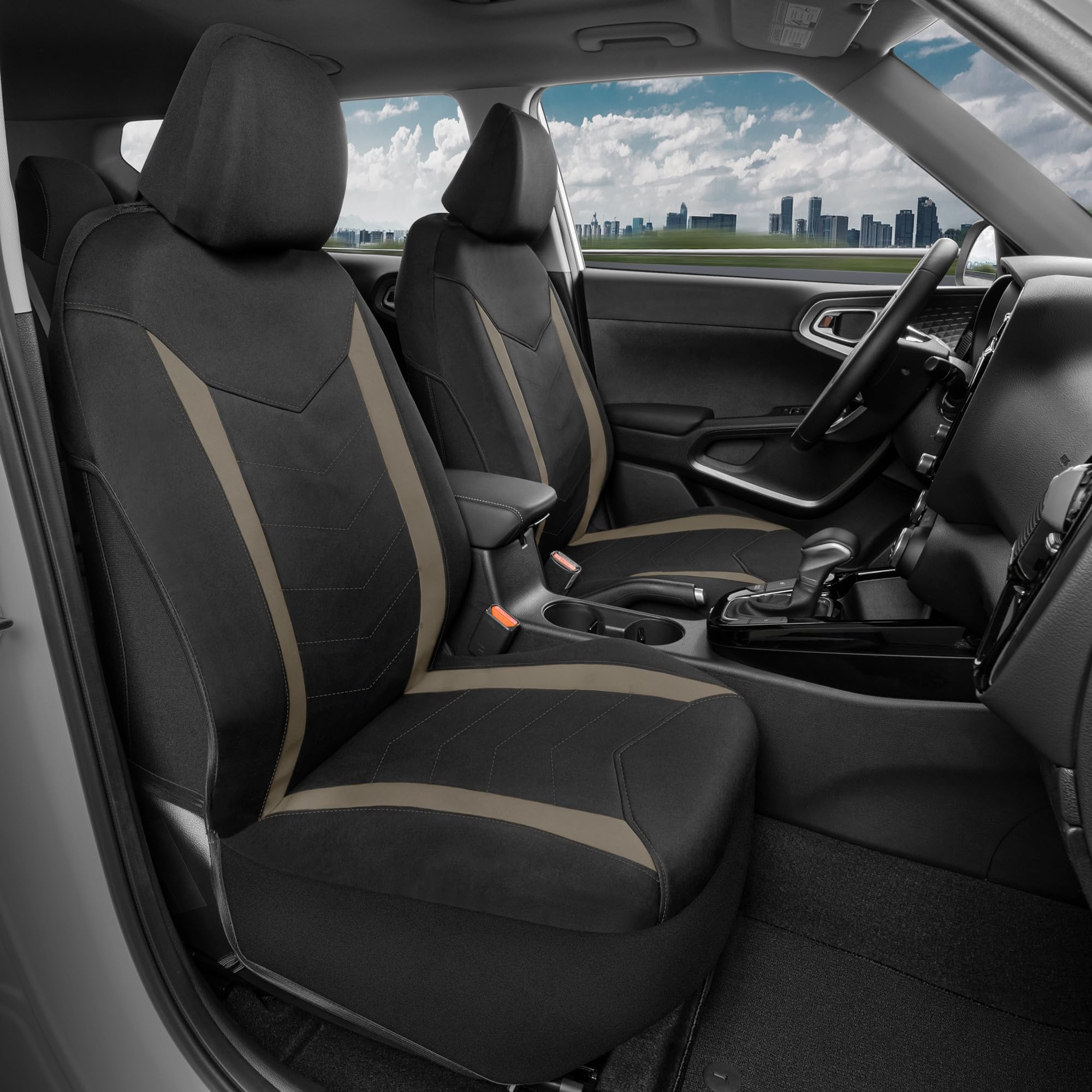 Motor Trend Spillguard 2 Beige Seat Covers For Cars & Seat Covers For Trucks - Neoprene Lining Waterproof Car Seat Covers Front
