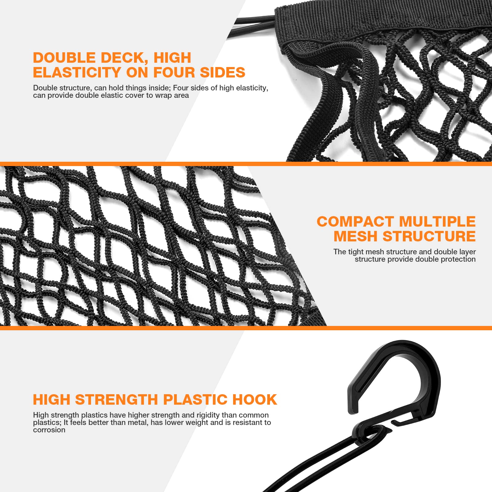 2Pcs Upgrade Cargo Net For Motorcycle Helmet Storage, 10''X11'' High-Elastic Double Layer Bungee Net With 8 Extra Strong Metal H