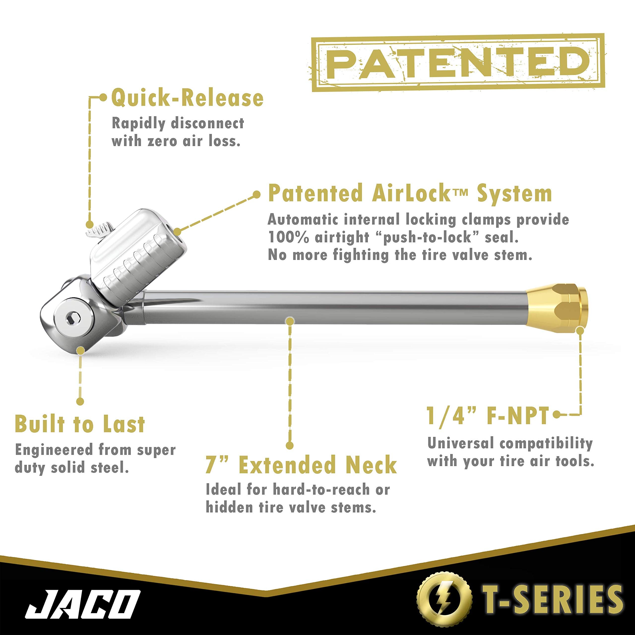 JACO Superior Products T-Series Air Chuck - 1/4" F-NPT Open Flow Tire Inflator