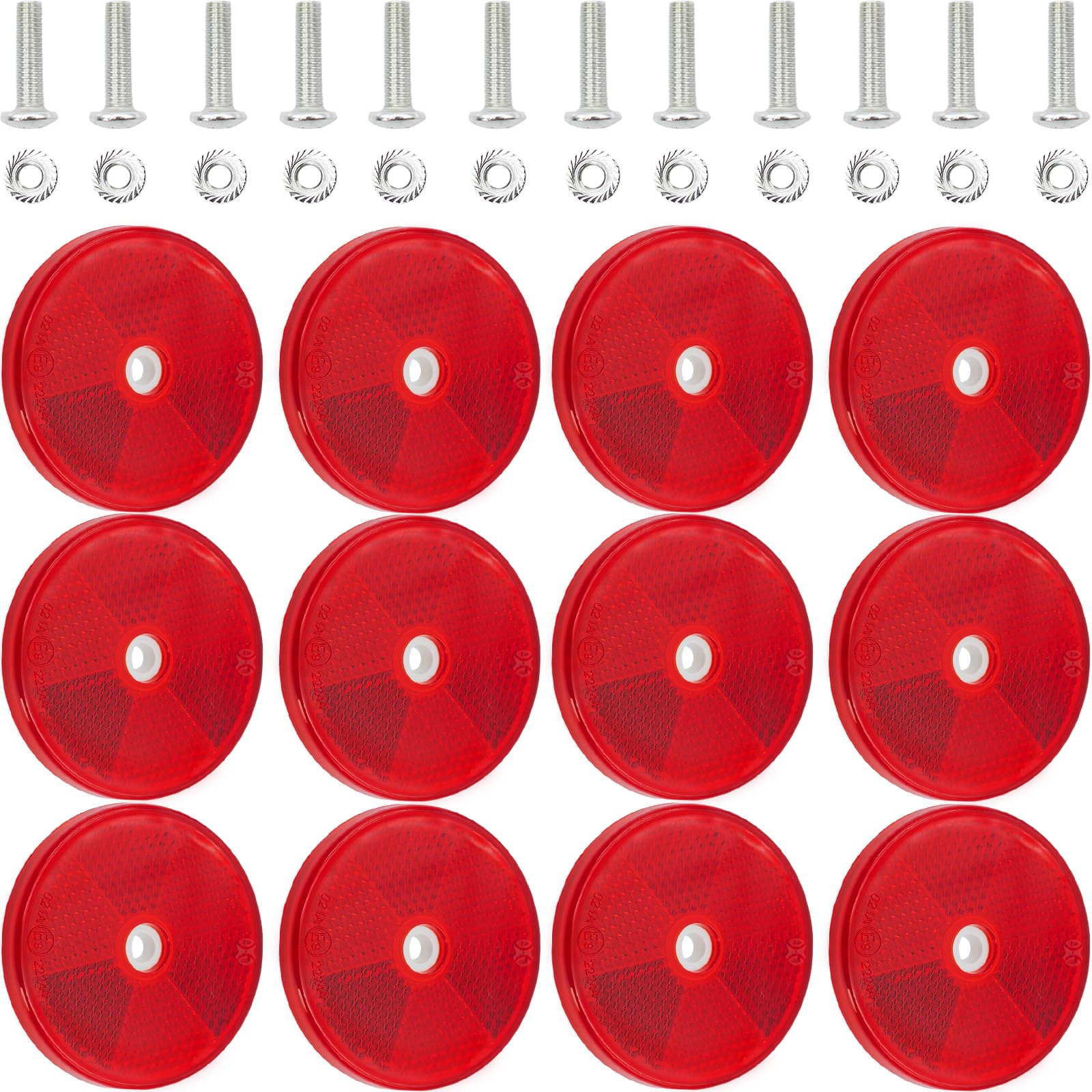 Dexspoeny 12 Pack Red Round Reflector Front Reflector with Screws Safety Reflectors for Car Trucks RV's Driveway Fence Red High 