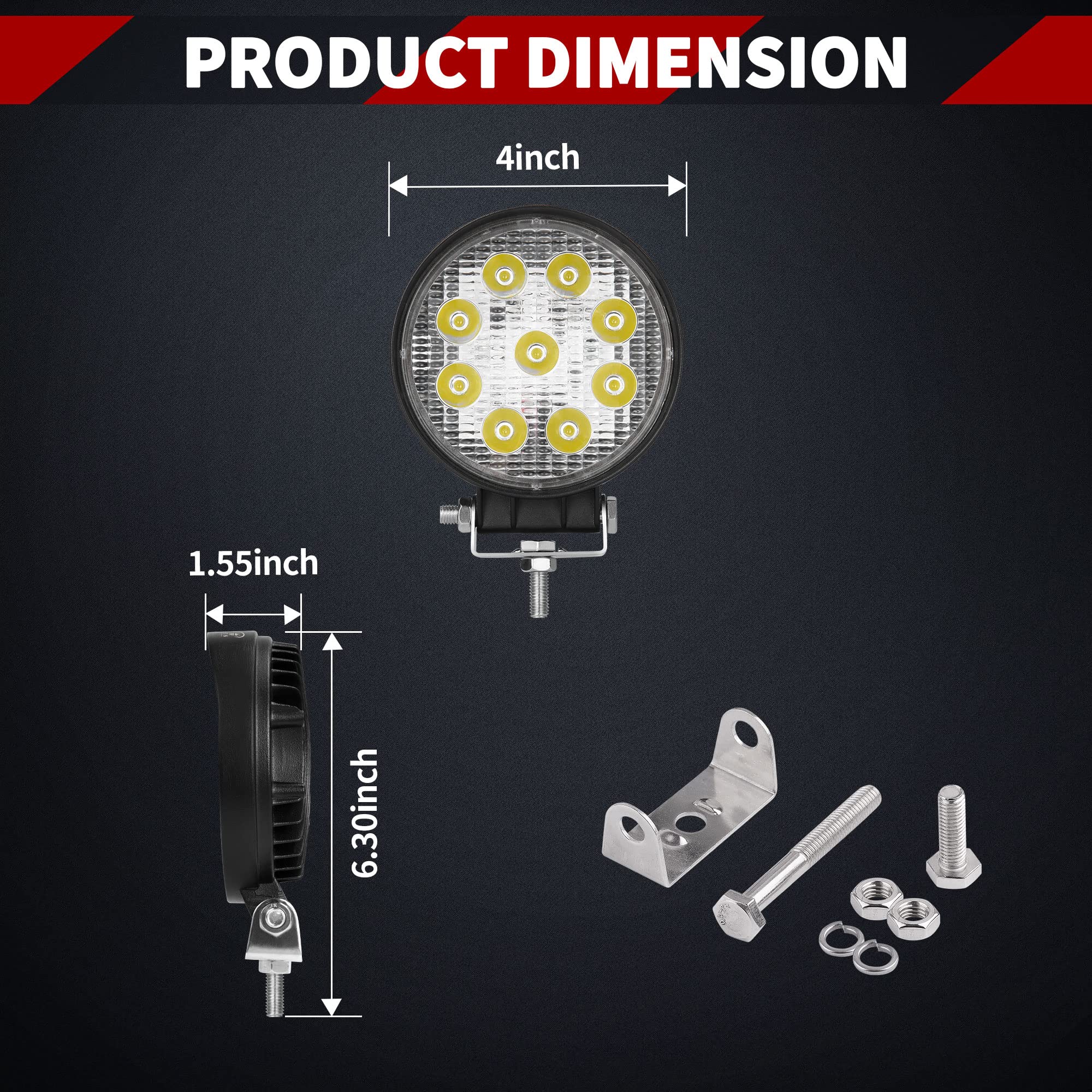 Yitamotor Led Liight Bar 4Pcs 4Inch 27W Round Work Light Pod Lights Spot Beam Off Road Driving Fog Waterproof Truck Car Atv Suv