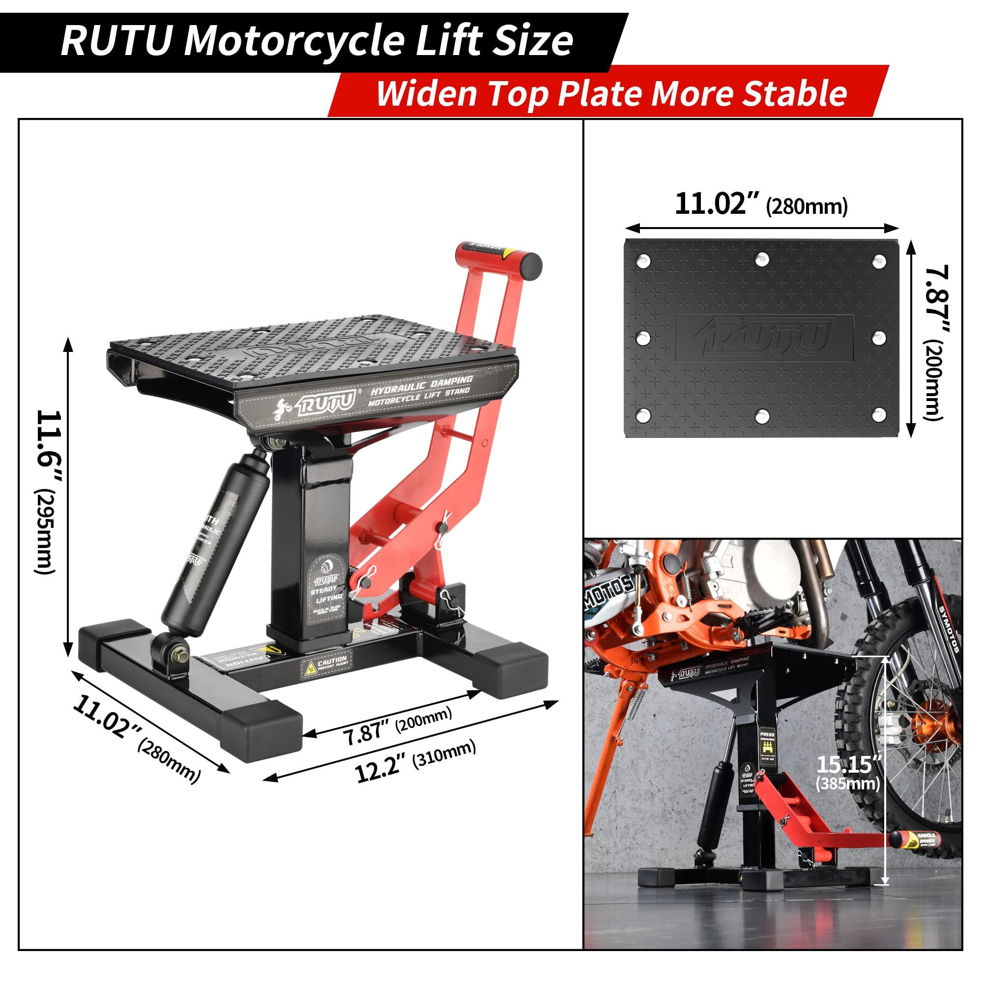 RUTU Motorcycle Lift Stand Jack - 1400 Lbs Capacity, Heavy Duty Alloy Steel, Black and Red, Standard Height for Dirt Bikes and ATVs