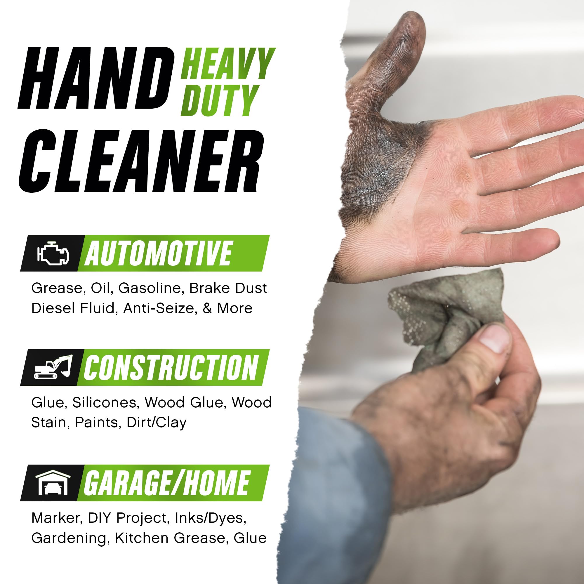 Grip Clean Heavy-Duty Cleaning Wipes, Citrus Scented, 72 Count, Waterless Hand Cleaner for Mechanics & Tools, Model HW72