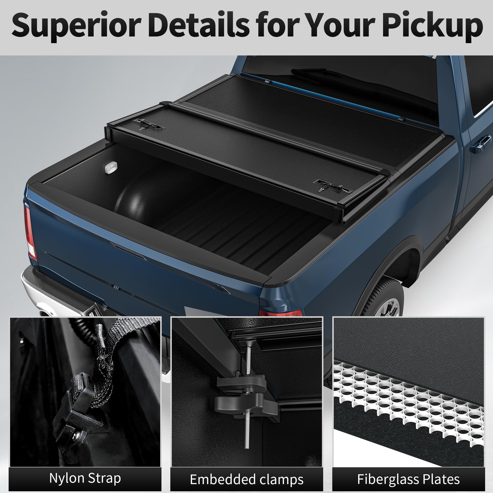 OEDRO FRP Hard Tri-fold Tonneau Cover Fits for Chevy Silverado 1500 & GMC Sierra 1500 2007-2013 New Body Style 5.8ft Bed w/o Mul