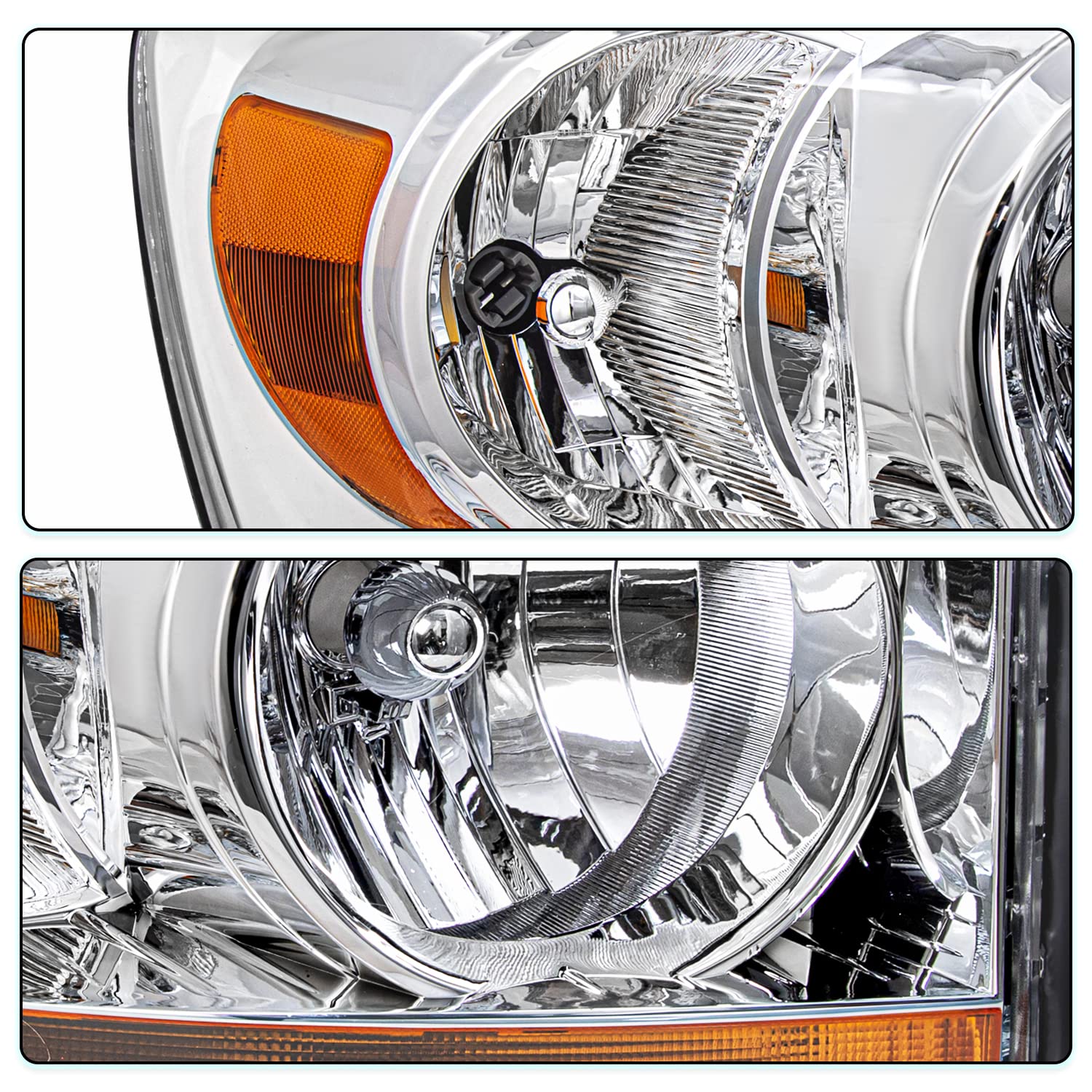 TUSDAR Headlight Assembly Set for 2006-2008 Dodge Ram 1500, 2007-2009 2500/3500, Chrome Housing, w/o Bulbs,
