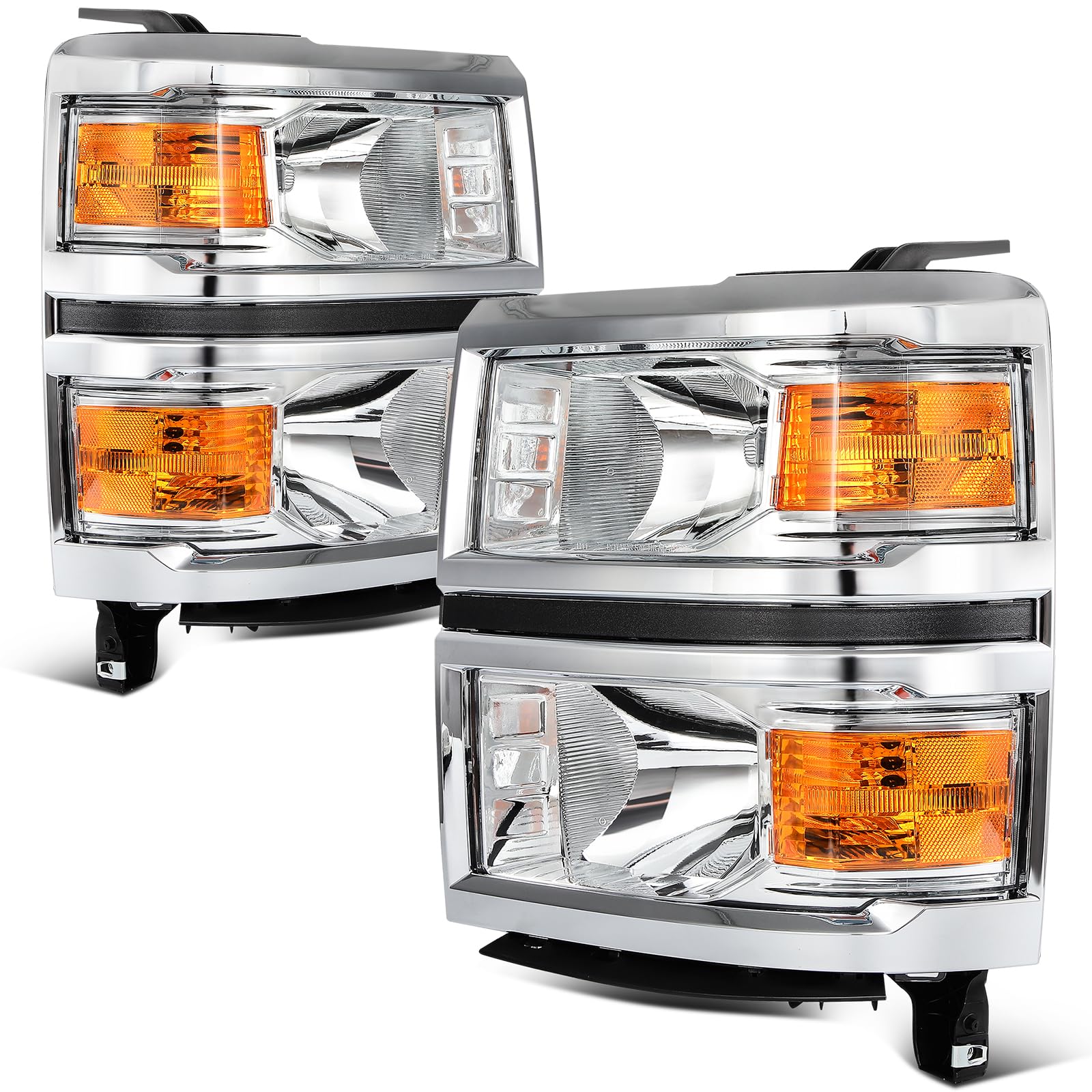 LBRST Headlight Assembly Fit 2014-2015 for Silverado 1500 Driver & Passenger Side Headlight Chrome Housing GM2502389