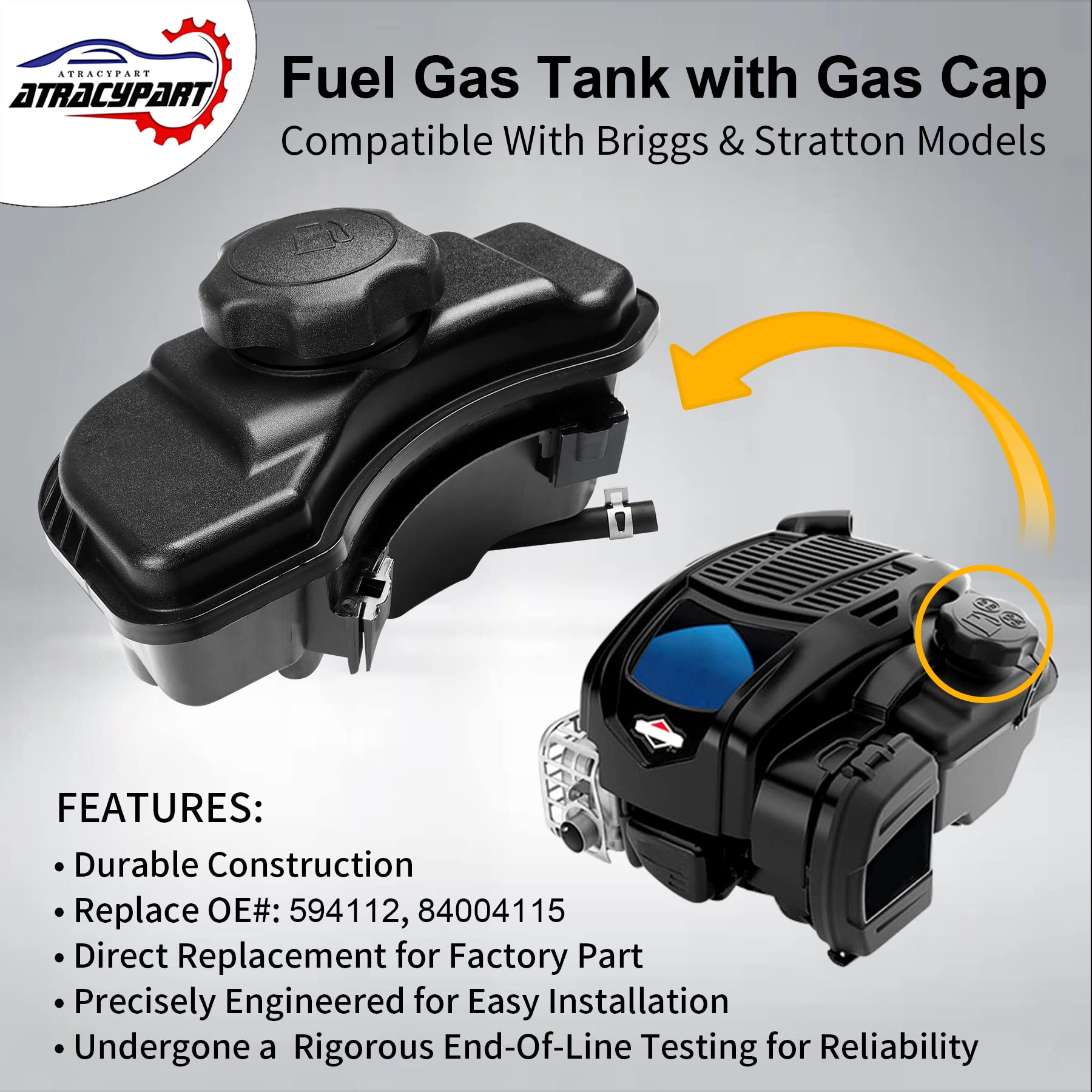 Fuel Gas Tank With Lawnmower Gas Cap Engine Fuel Tank, Compatible With B&S Lawn & Garden Equipment Engine Tank, Replace#: 594112
