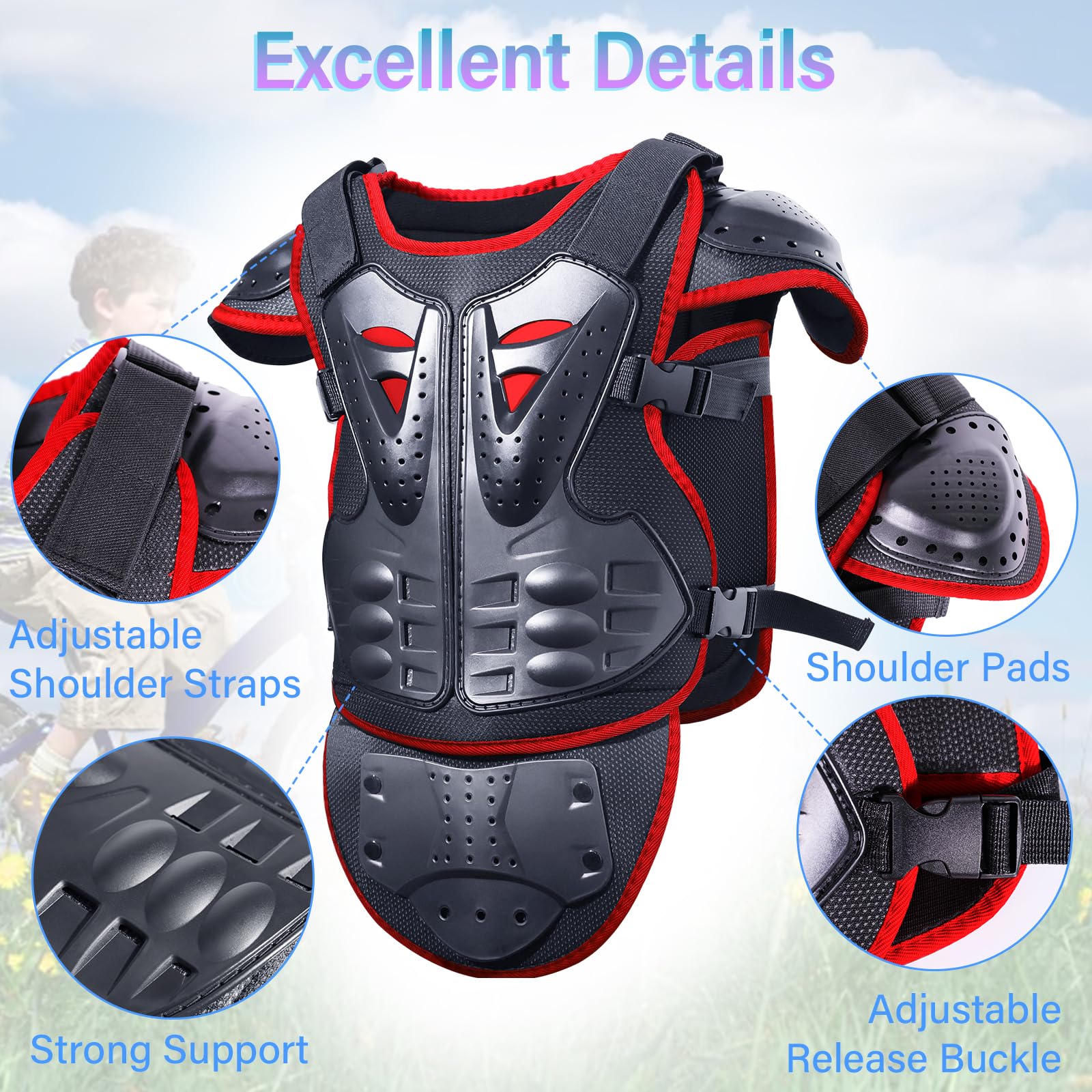 StarknightMT Kids Motorcycle Armor Suit - Red Protective Set for Cycling, Skateboarding, Skiing - Model AAX011