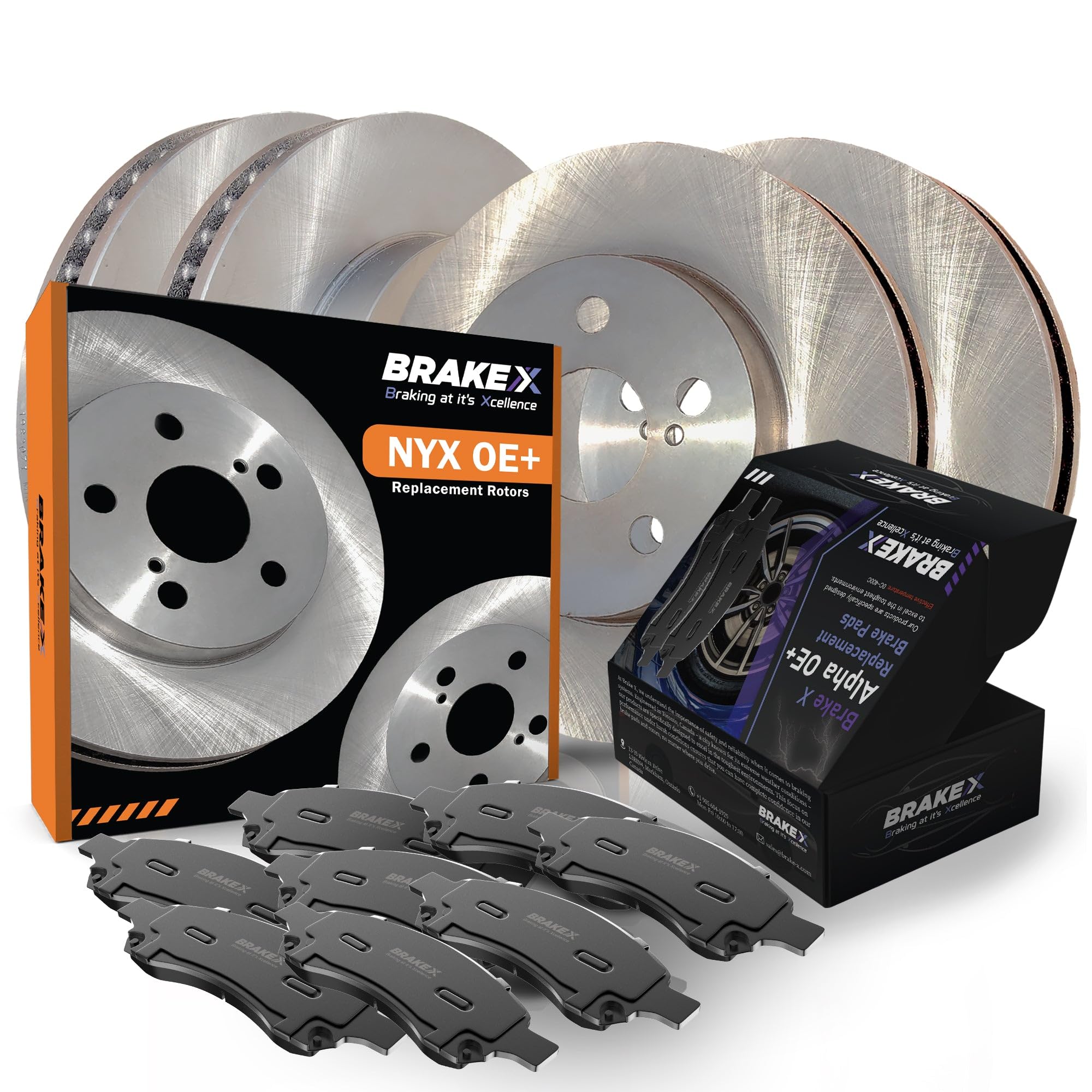 Brake X Front And Rear Brake Pads And Rotors Kit Replacement For 2018 Volvo Xc60 | Nyx Oe+ Rotors And Alpha Ceramic Brake Pads