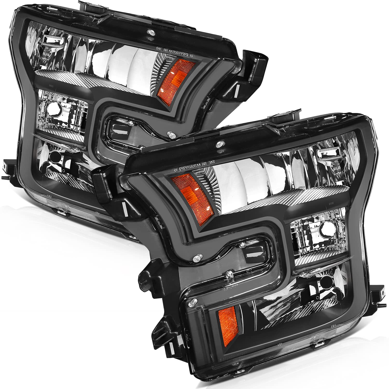 LBRST Headlight Assembly Fit 2015-2017 for F-150 Driver & Passenger Side Headlight Black Housing Amber Reflector FO2502335
