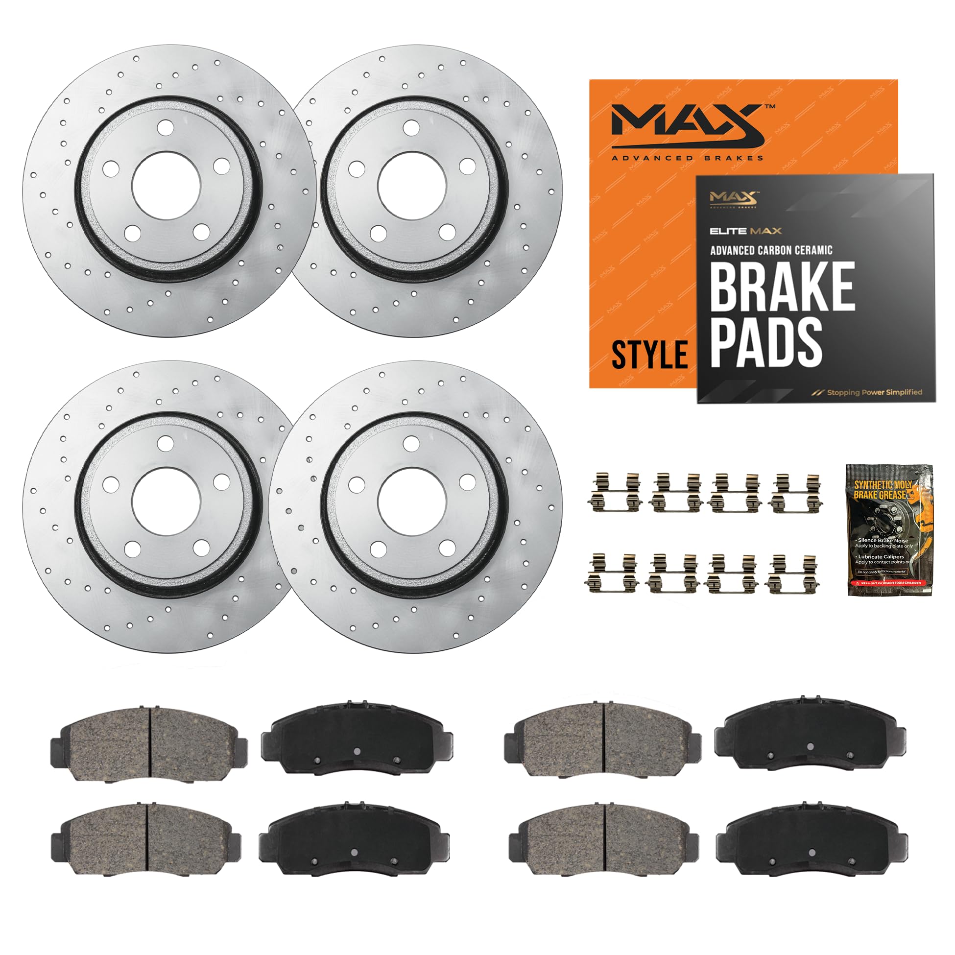 Max Advanced Brakes StyleMAX+ Front & Rear Brake Kit | Fits 2014-2017 Nissan Leaf | Brake & Rotor Kit for Daily Performance | Cr