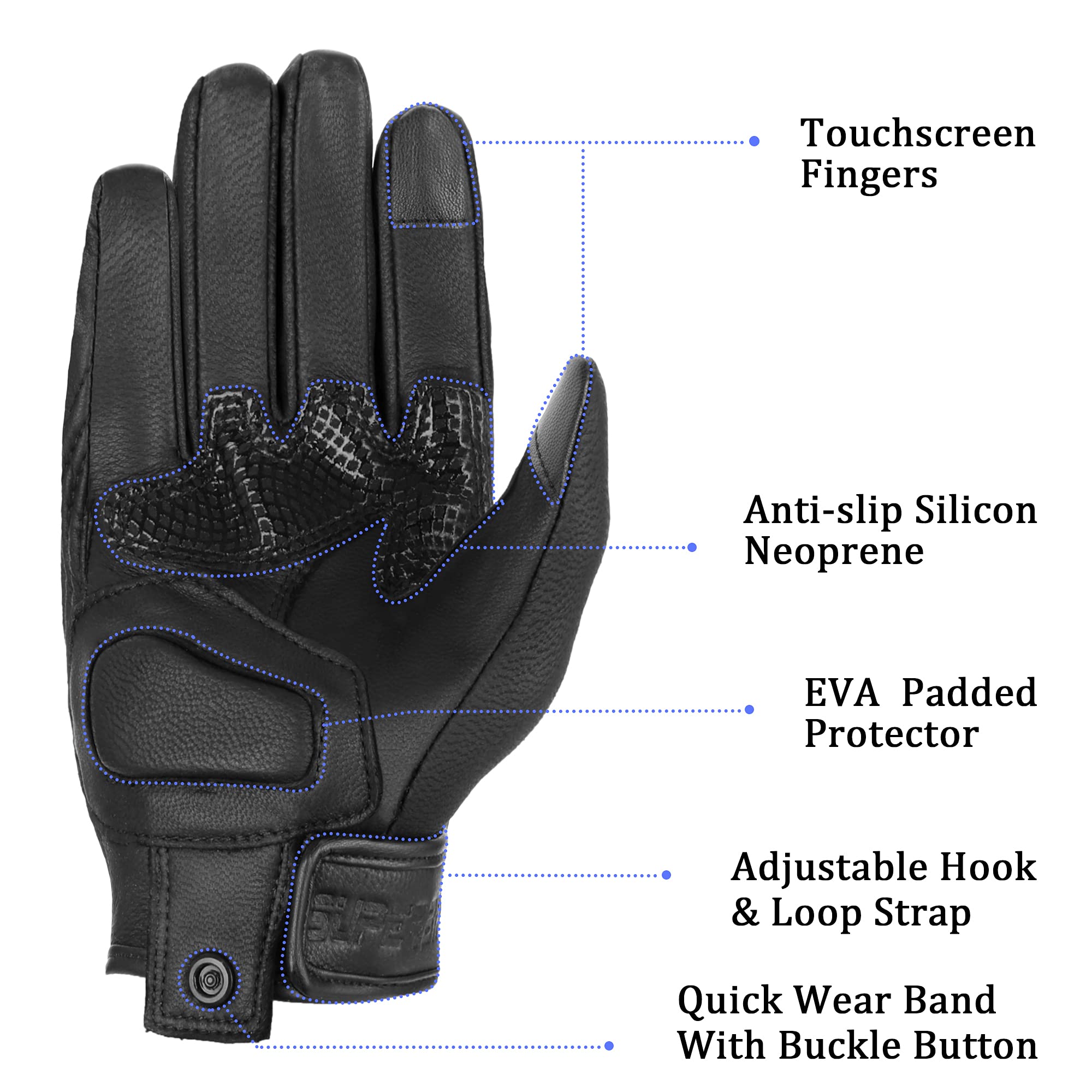 Motorcycle Gloves Women Touchscreen Armored Motorbike Gloves For Ladies(Black Leather,Non-Perforated, S)