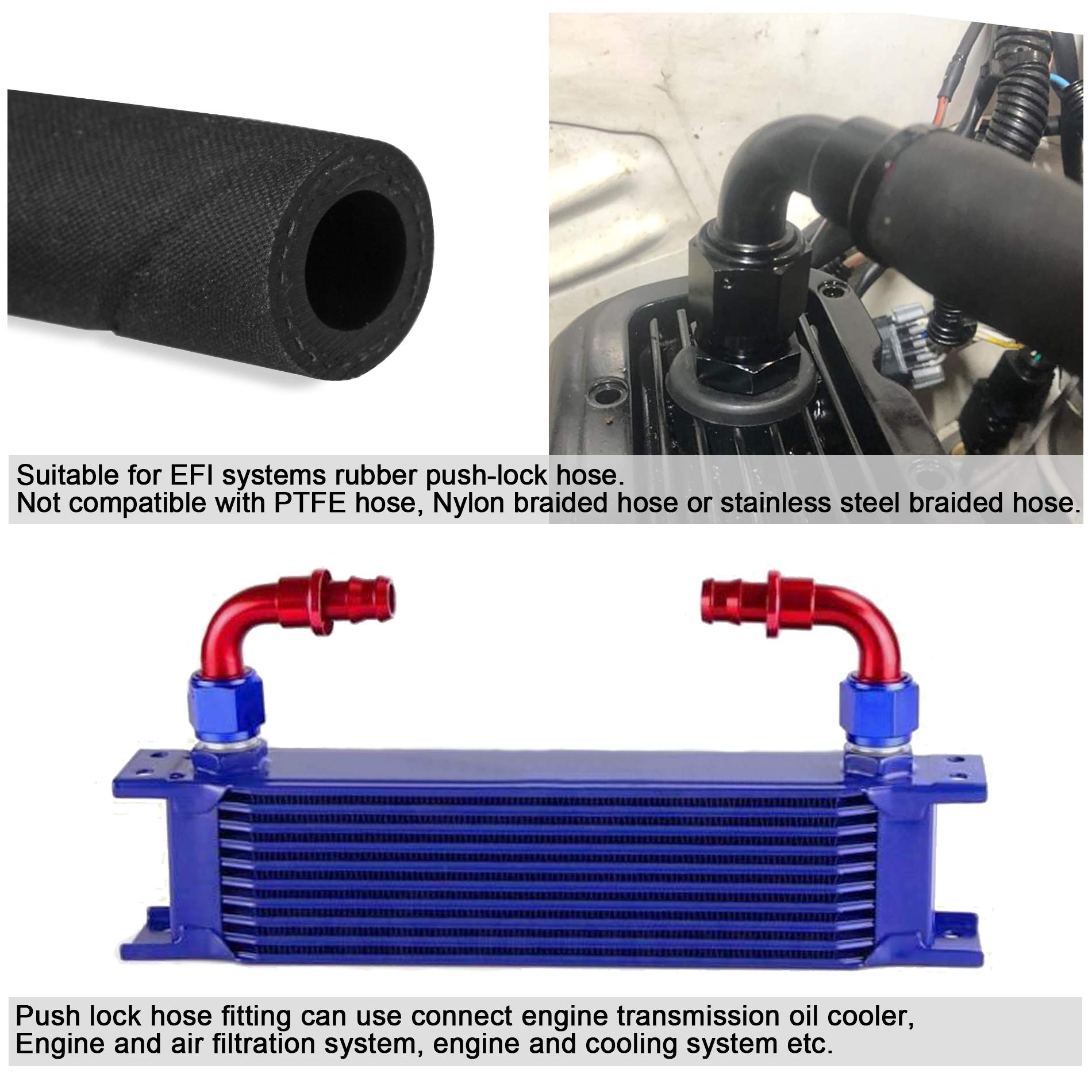 Sykrss 8An 90 Degree Push Lock Swivel Hose End Fitting For Rubber Fuel Line Black