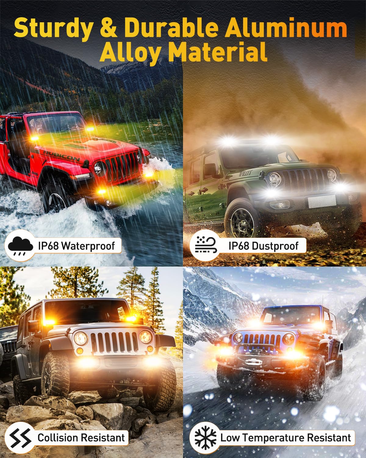 NAOEVO 6in LED Light Bar - 50W 2300LM Spot & Fog Lights for Trucks/Cars/Boats - White & Amber, Aluminum, 2 Pcs