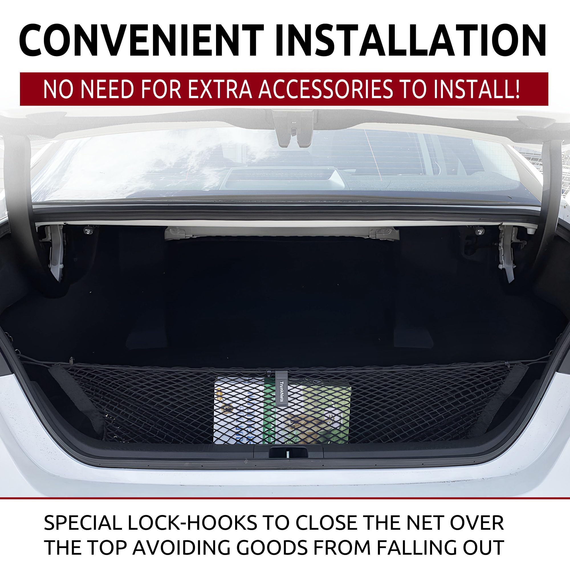 Trunk Envelope Style Mesh Cargo Net For Toyota Camry 2018-2022- Car Accessories - Premium Trunk Organizer And Storage - Cargo Net For Sedan - Vehicle Carrier Organizer For Toyota Camry