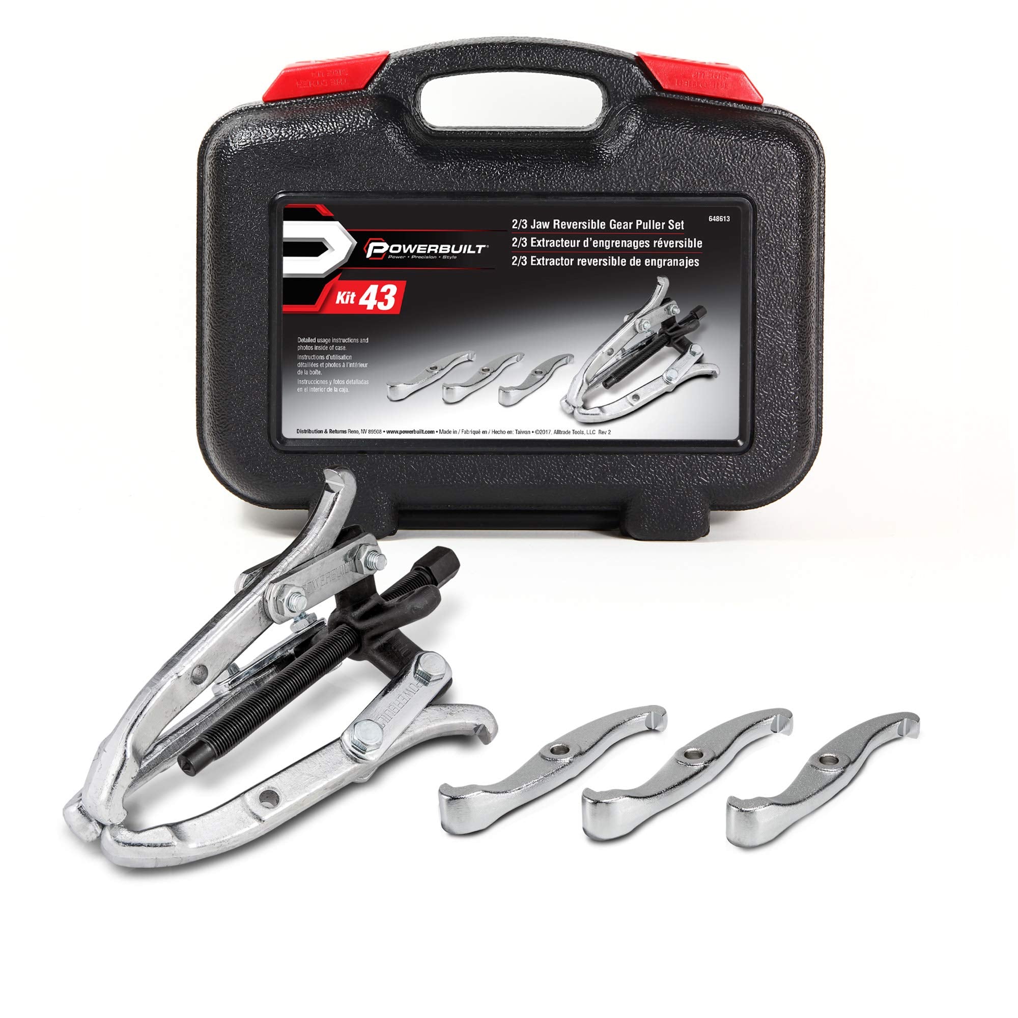 Powerbuilt Jaw Gear Puller, Combo Steel Yoke Tool, 4inch and 6inch Jaws, Inside or Outside Pull, 4 Ton Capacity, Storage Case 