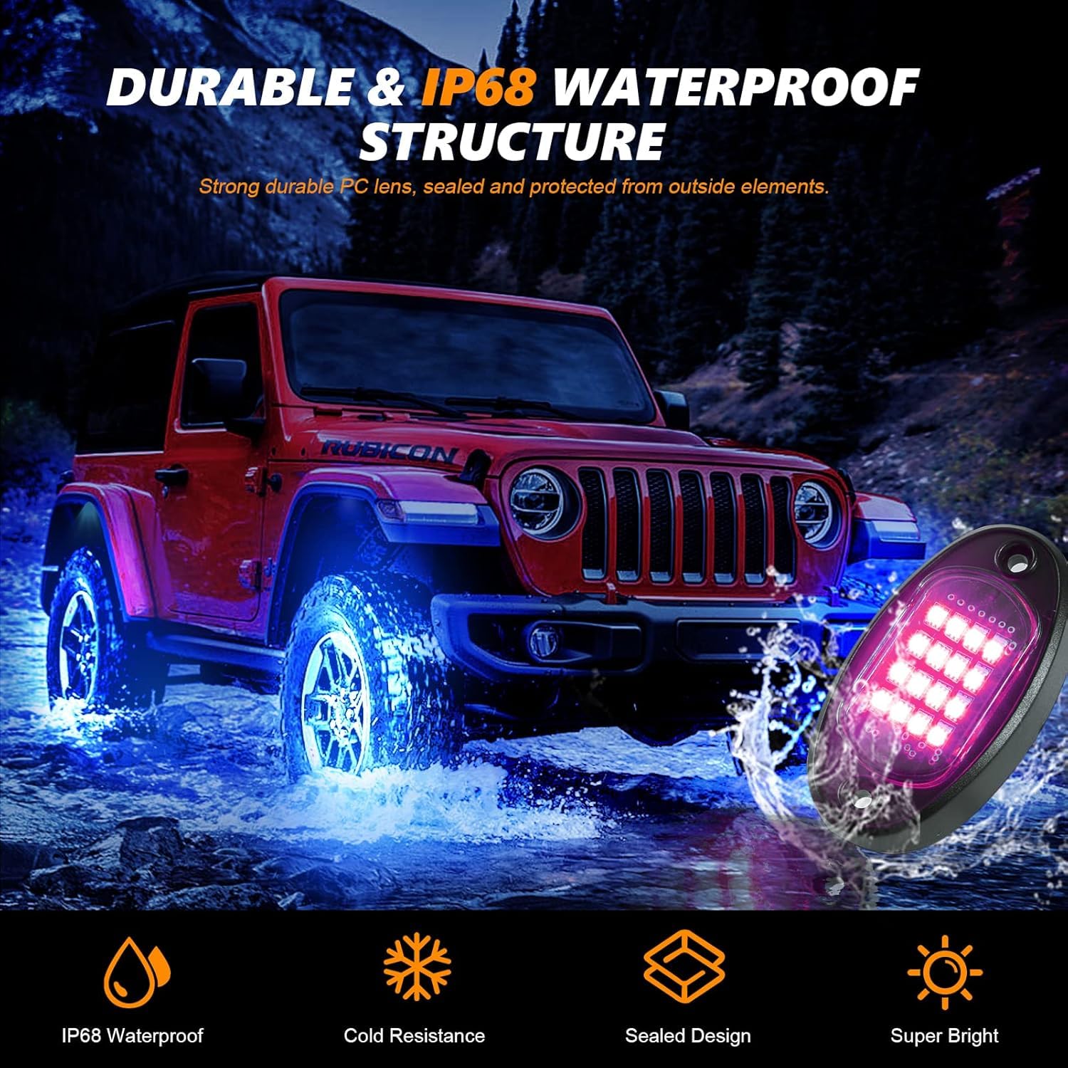 TDE Explorer Rock Lights - 20 Pods RGB LED, 12V Waterproof, Music Mode, Dual Zone Control, Brake Light, ABS, 20pod + Brake