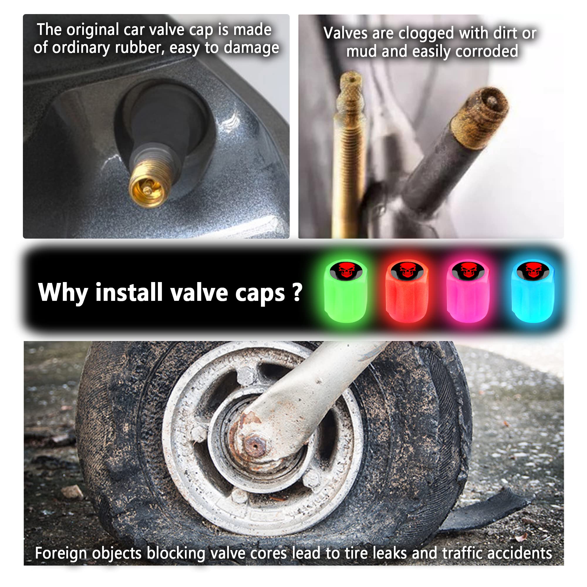 16Pcs Fluorescent Tire Valve Stem Caps,Luminous Auto Wheel Air Valve Cap,Universal Decoration Accessories For Car/Suv/Bicycle/Tr