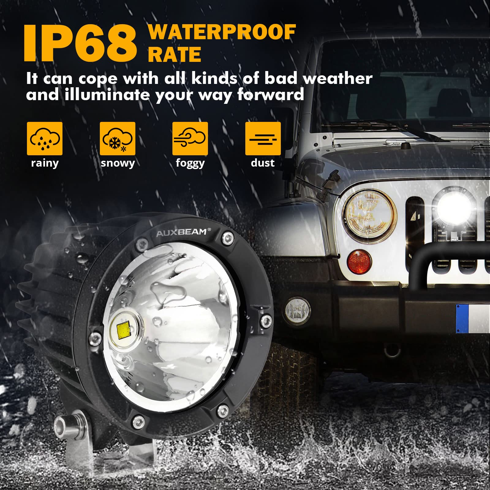 Auxbeam 4 Inch 72W Round LED Pod Lights, 7200LM Spot Fog Lights, Aluminum, White Beam, Model ZD000668 for Jeep, Truck, UTV