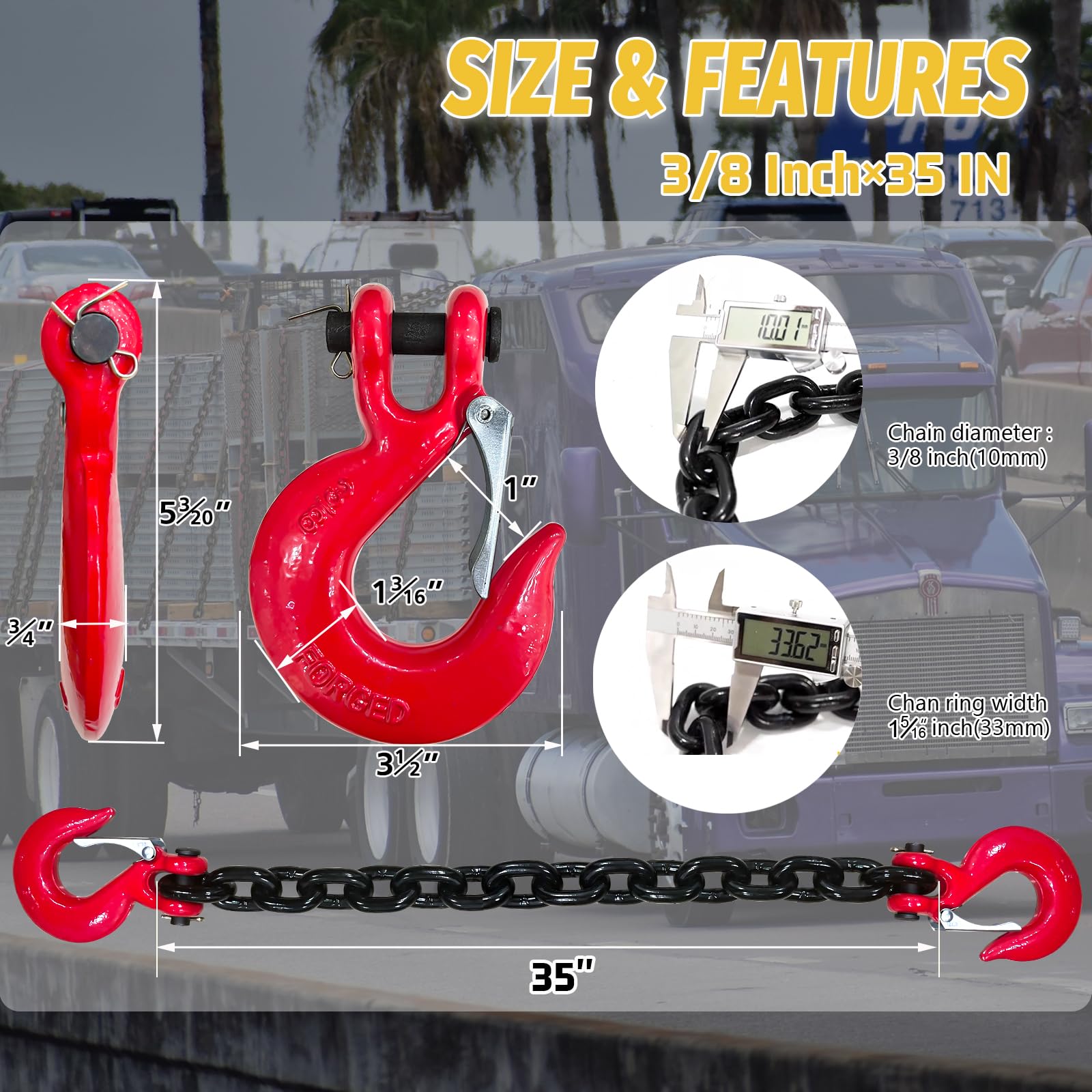 Senkeyfe 2 Pack 3/8'' Trailer Safety Chains G80 35'' Trailer Chains With G70 2   Clevis Safety Hooks|7100 Lbs Working Load 27000
