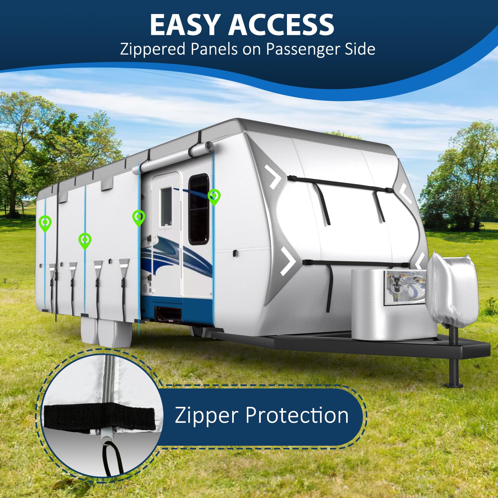 Mofeez Oxford Fabric Travel Trailer Rv Cover, Camper Cover With 420D Oxford Travel Trailer Cover 27-30 Ft Tearproof Waterproof W