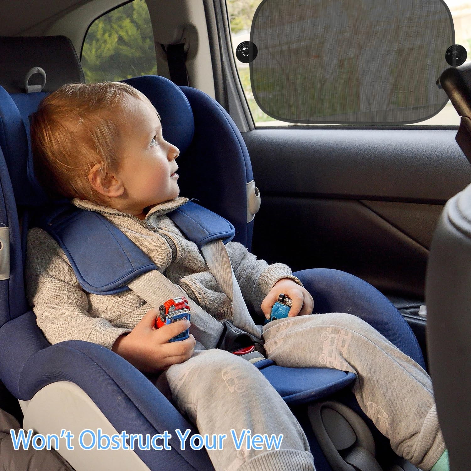 EZTIME Car Window Shade for Baby (20x12), 4 Pack Car Sun Shade Baby with Suction Cups-2 Semi-Transparent and 2 See-Through,