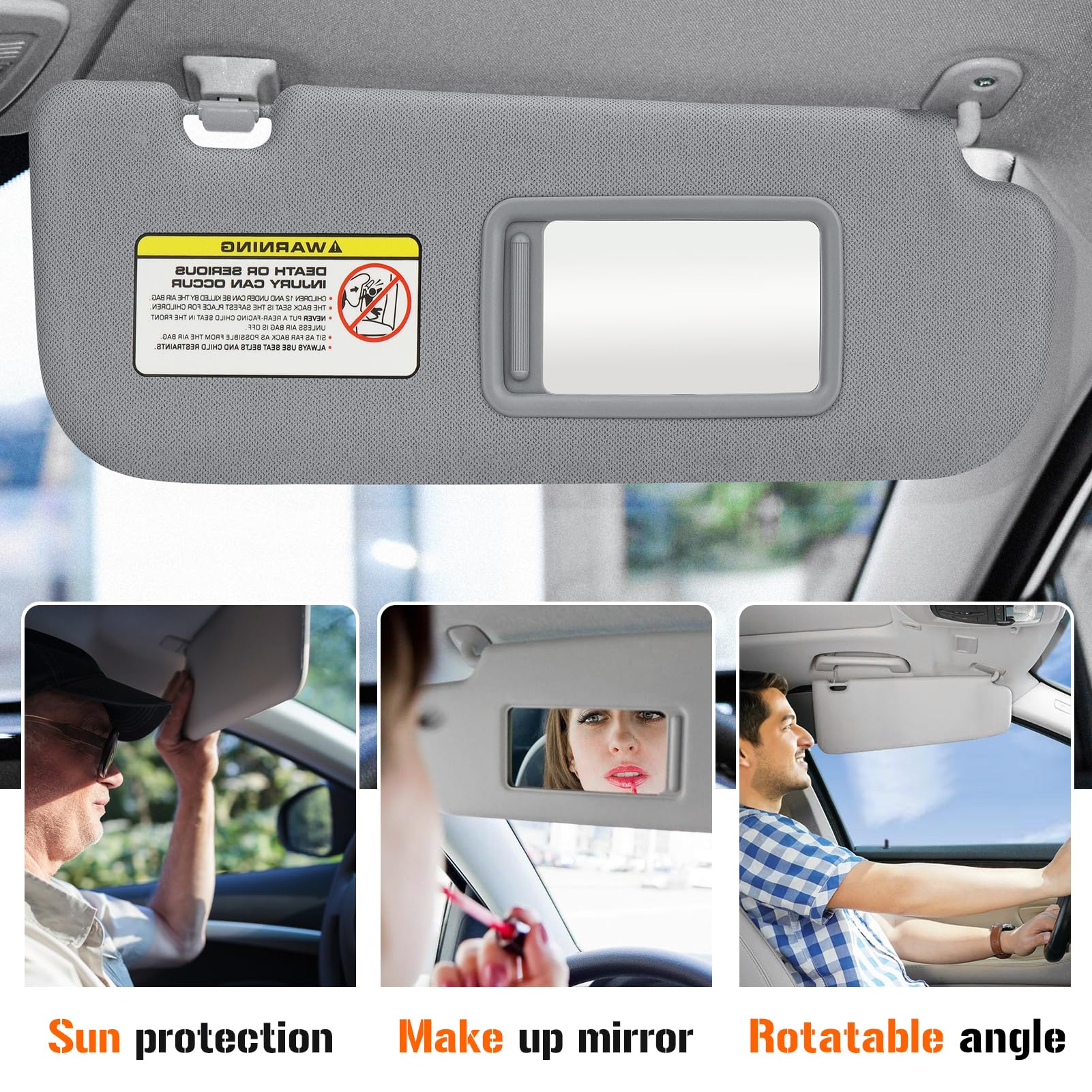 Aeagle Sun Visor for 2011-2015 Hyundai Elantra, Right Passenger Side, Gray, Model AESV0023, Plastic Replacement 852203X000TX
