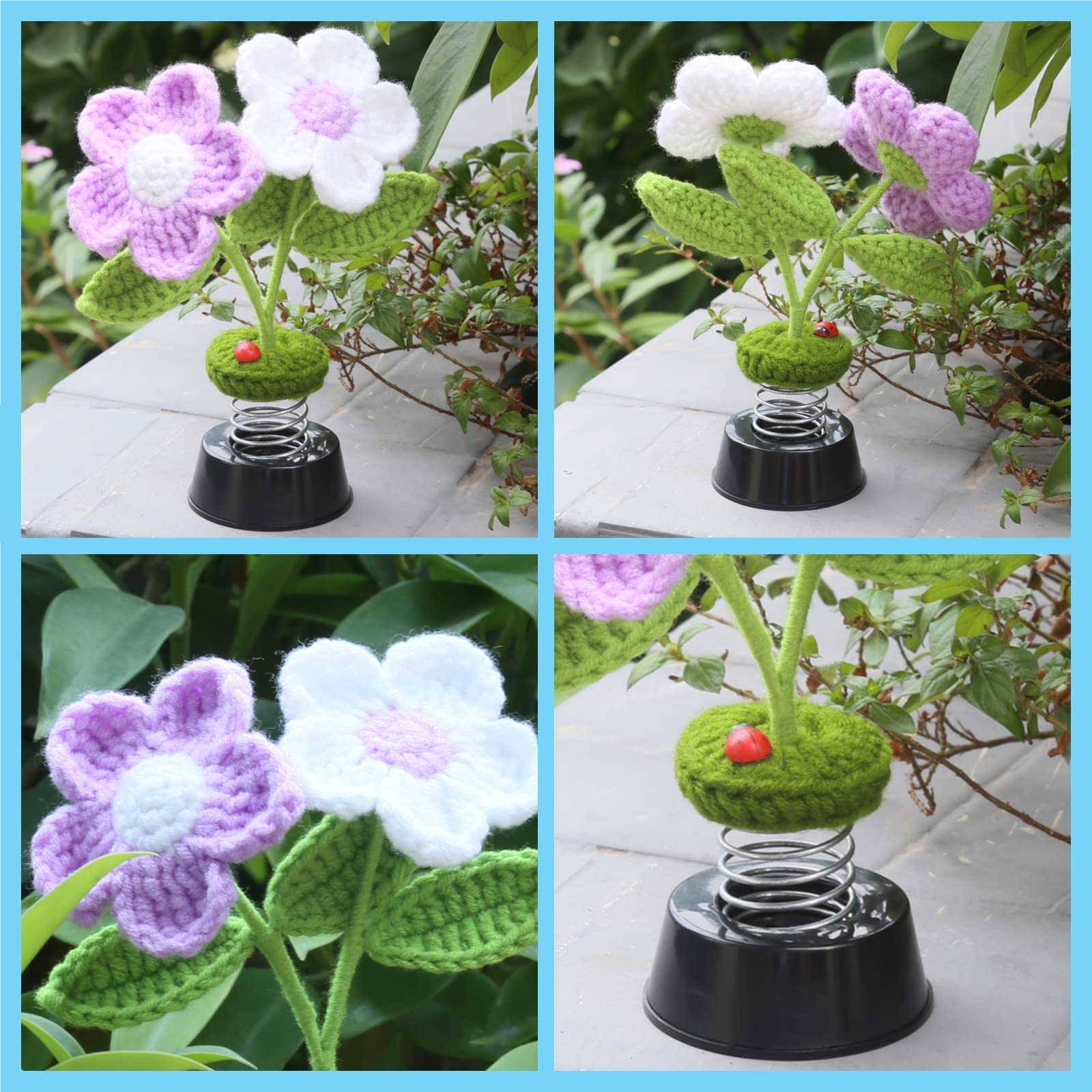 Levvohd Sun Flower Car Dashboard Decorations, Dashboard Bobbleheads Knitted Flowers for Women Car Ornament Accessories (Handmade