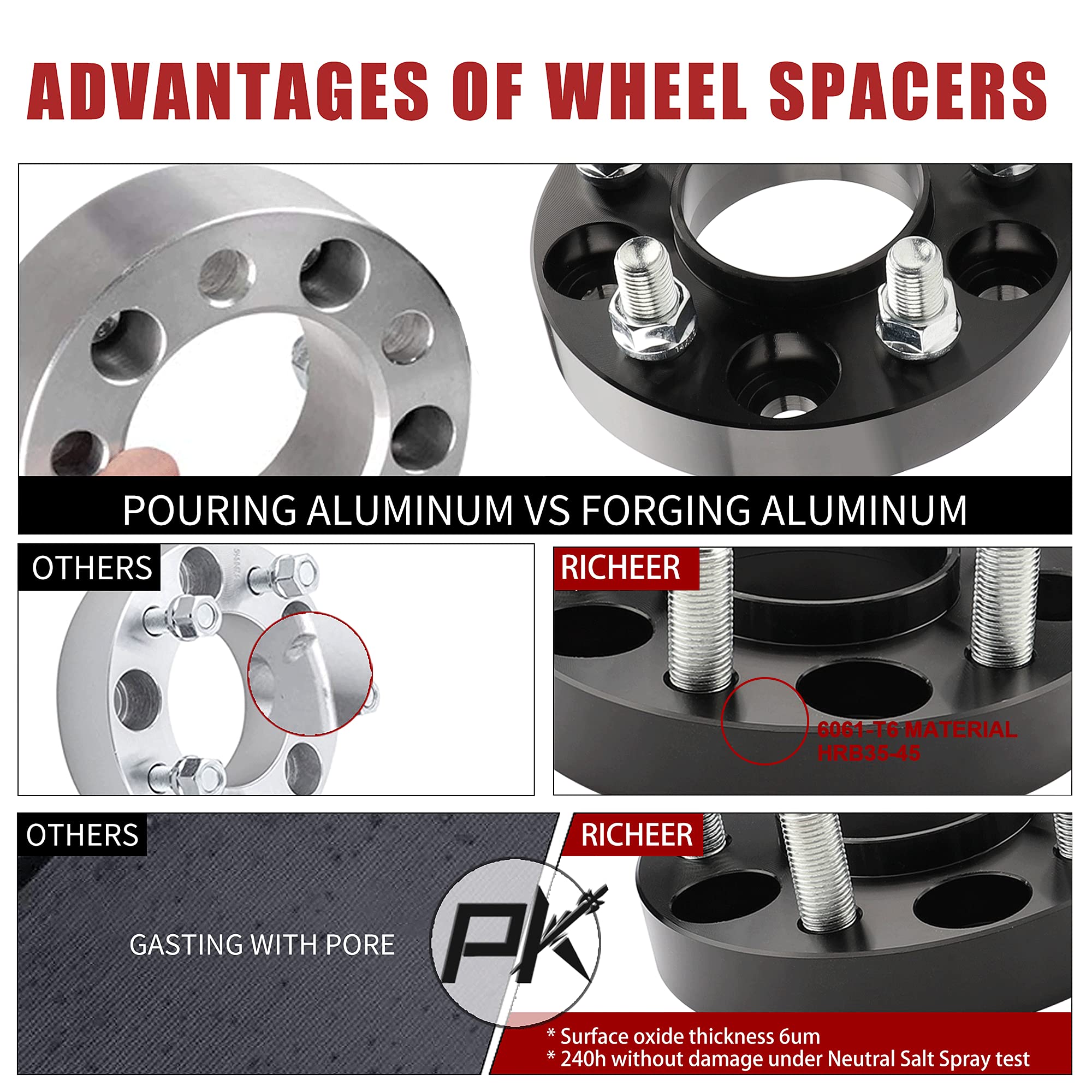 Richeer 6X5.5 Wheel Spacer Compatible With Silverado/Suburban/Sierra/Savana 1500 Express Tahoe Yukon Escalade C2500 K1500, 2'' F