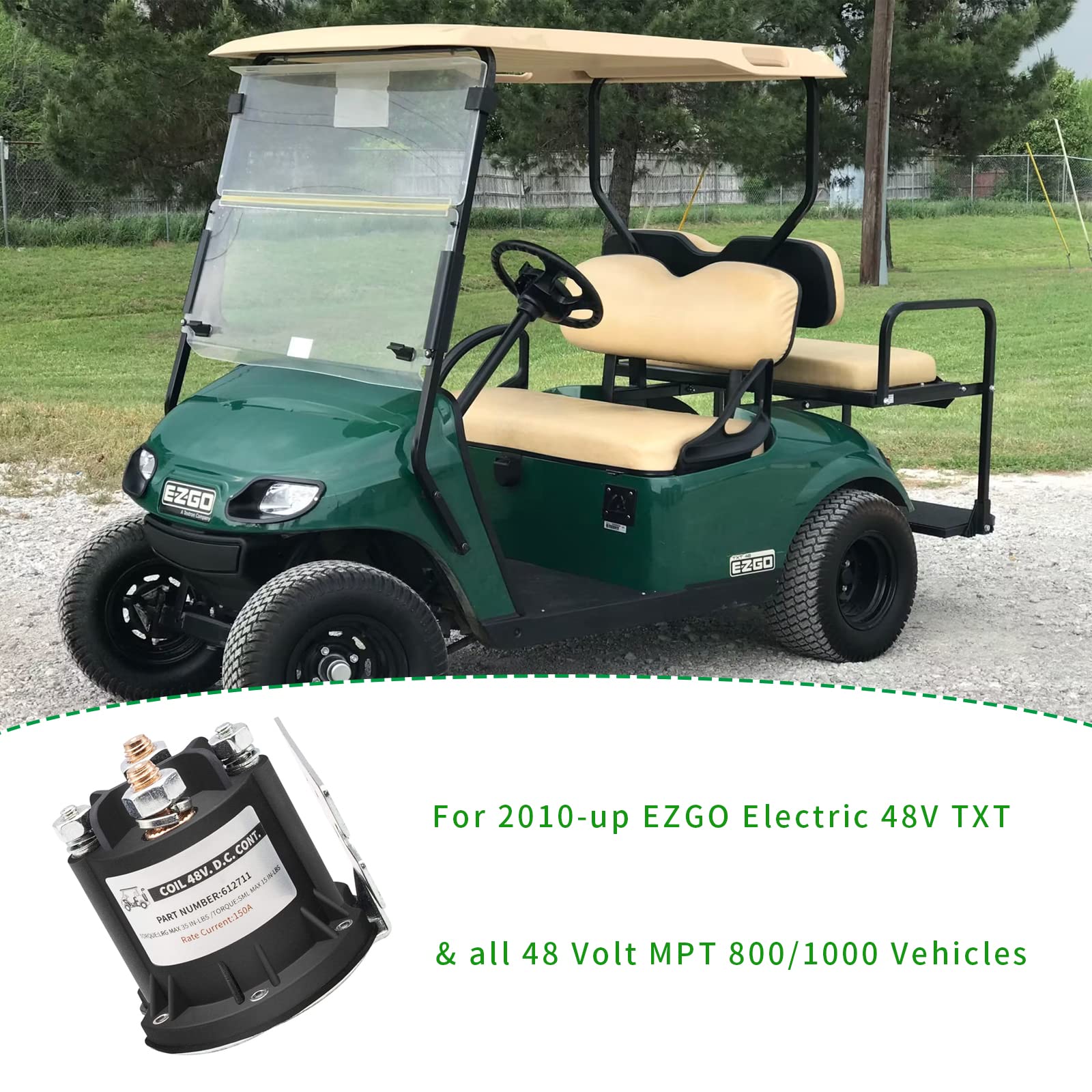 Drive-Up Ezgo Txt 48 Volt Solenoid For Electric 2010-Up & All 48V Mpt 800/1000 Vehicles Golf Cart,Oem 612711
