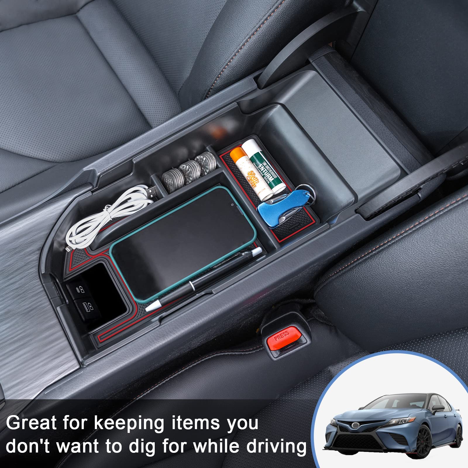 Topinstall Red Center Console Organizer Compatible With 2018-2023 2024 Toyota Camry Xle Xse And 2020-2024 Camry Le Se With Dual