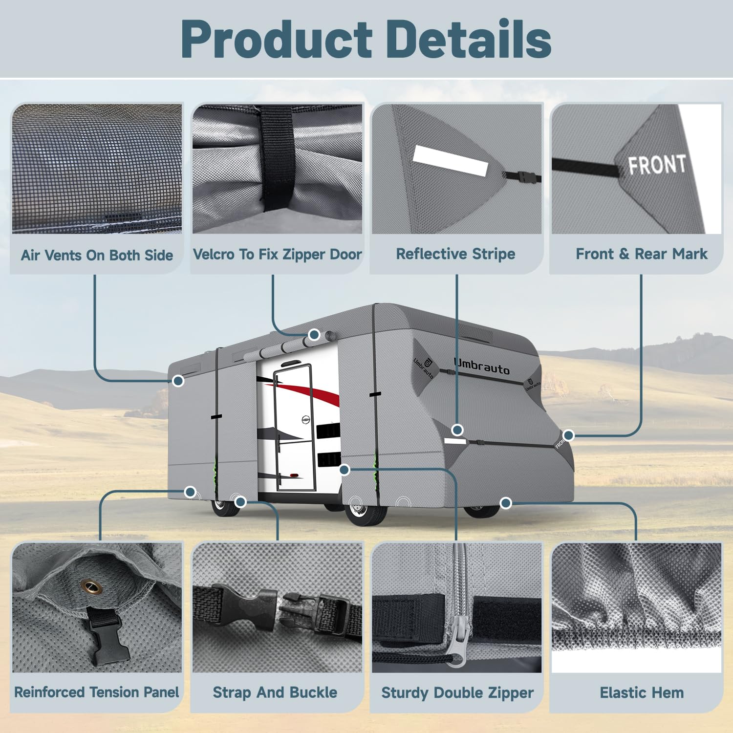 Umbrauto Rv Cover Class C Upgraded 7 Layers Anti-Uv Top Panel Motorhome Cover Windproof Camper Cover For 26' To 29' Motorhome Wi