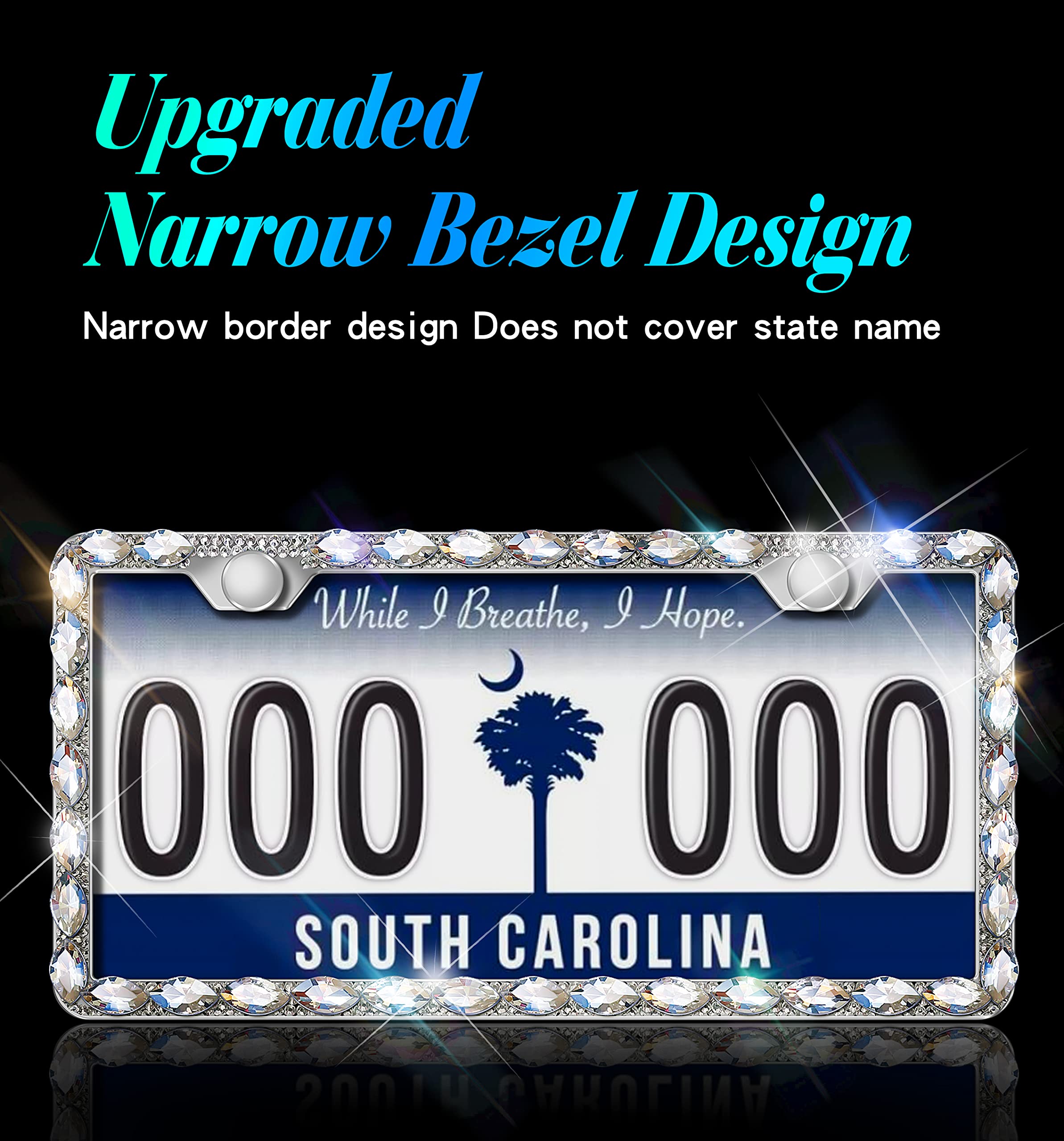 Murimt Bling License Plate Frames With High End Ribbon Gift Box,Rhinestone Sparkly Diamond License Plate Holder, Handcrafted Cry