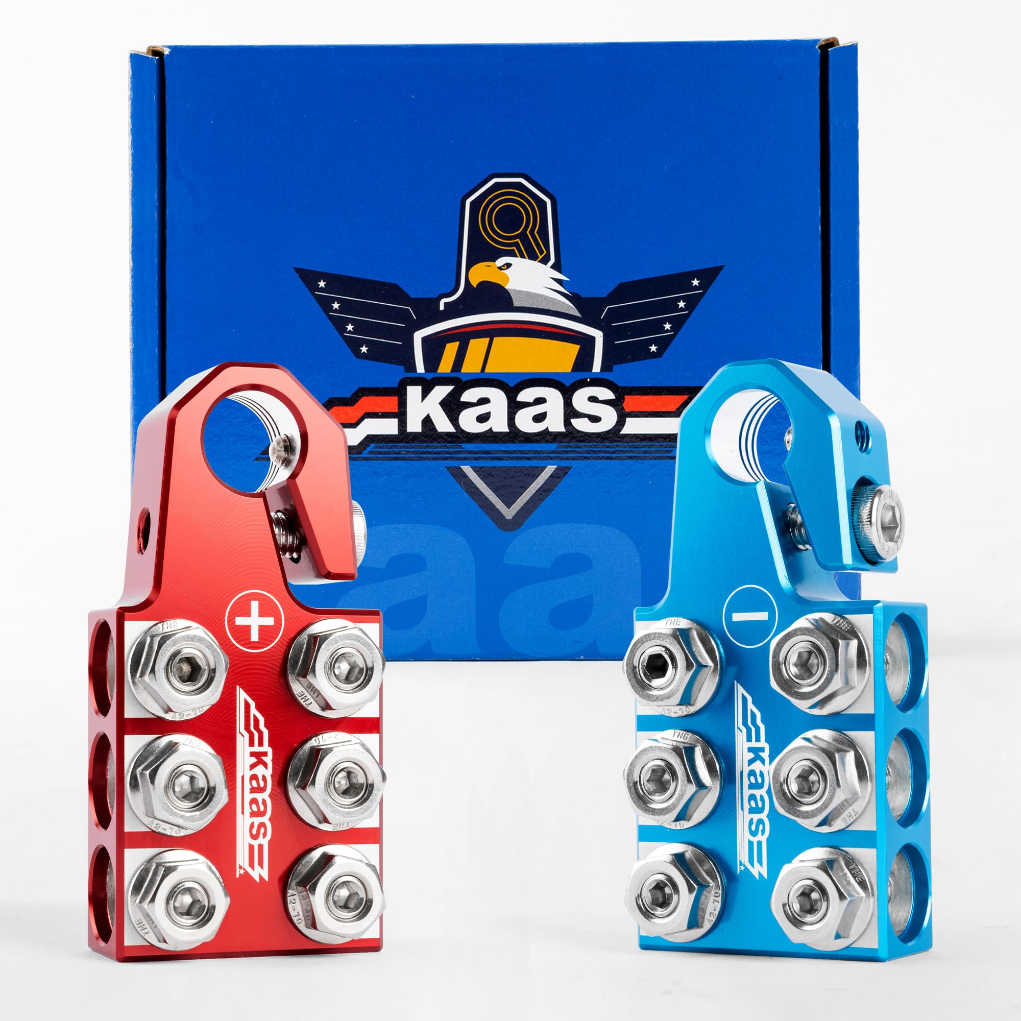 Kaas Battery Terminal Connectors, Colored Anode Top Post Battery Terminal, Positive (Red) Negative (Blue) Set (+/-), For Sae/Din