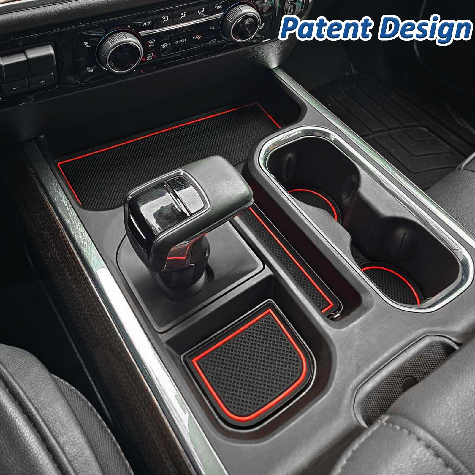 TOPINSTALL Console Liners for 2023-2026 Chevy Silverado/GMC Sierra, Premium Non-Slip Rubber Cup Holder Mats, Red, Full Console w/Bucket Seats