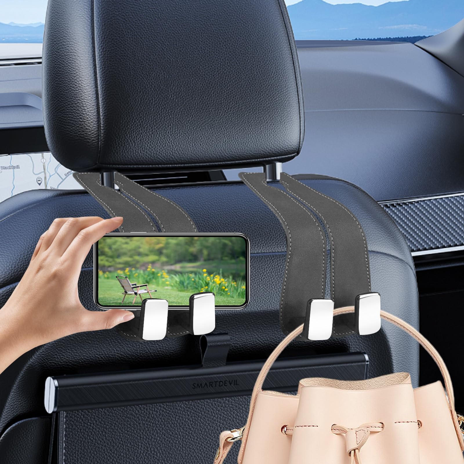 2Pcs Double Hook Purse Hook Car Storage Headrest, Car Seat Hooks For Headrest, Purse Hanger For Car Headrest Hook Car Purse Hook