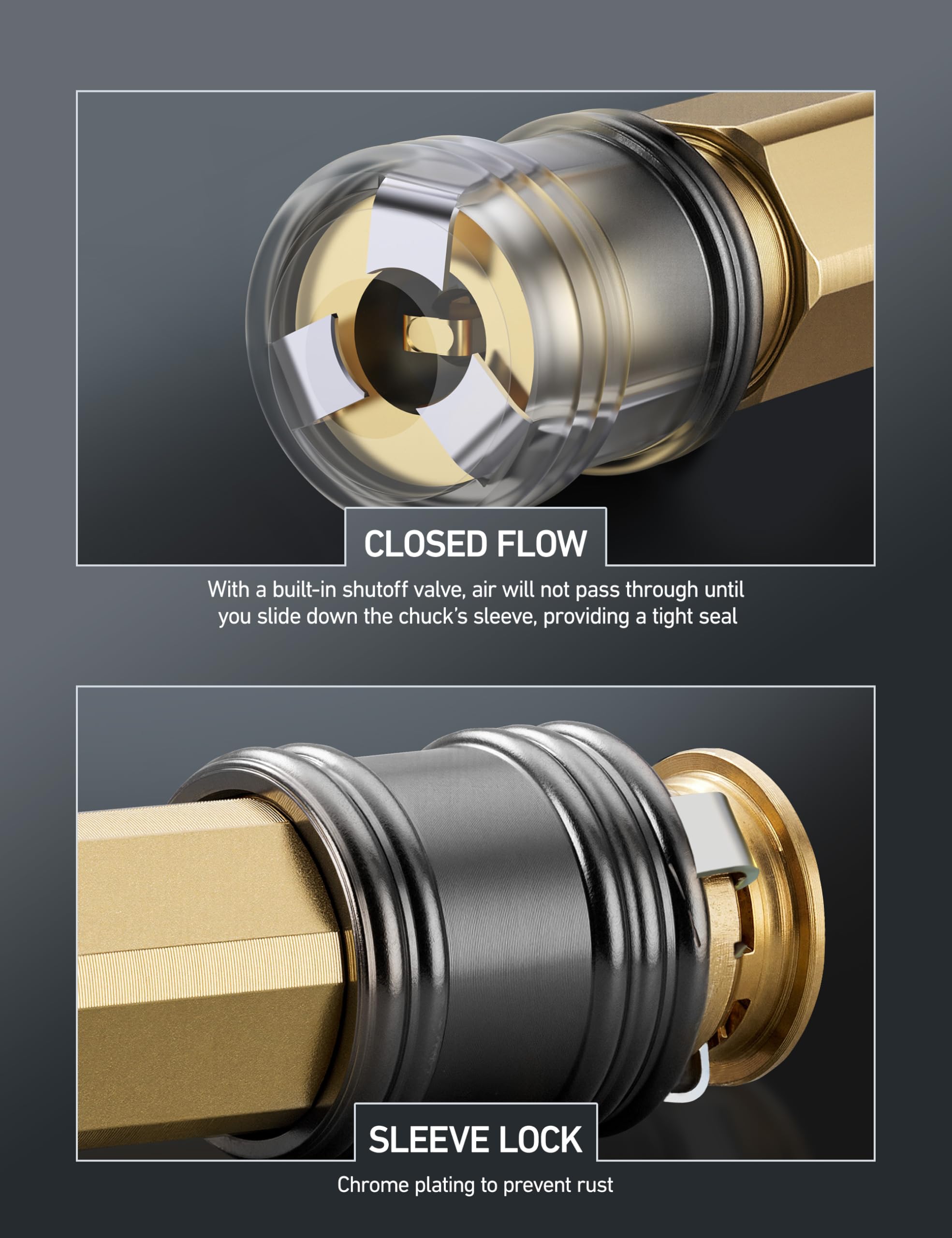 AstroAI C1 Upgraded Anti-Leak Air Chuck, 1/4 Inch FNPT Closed Flow Brass Tire Chuck, Quick Connector Lock Air Chucks for Tire In
