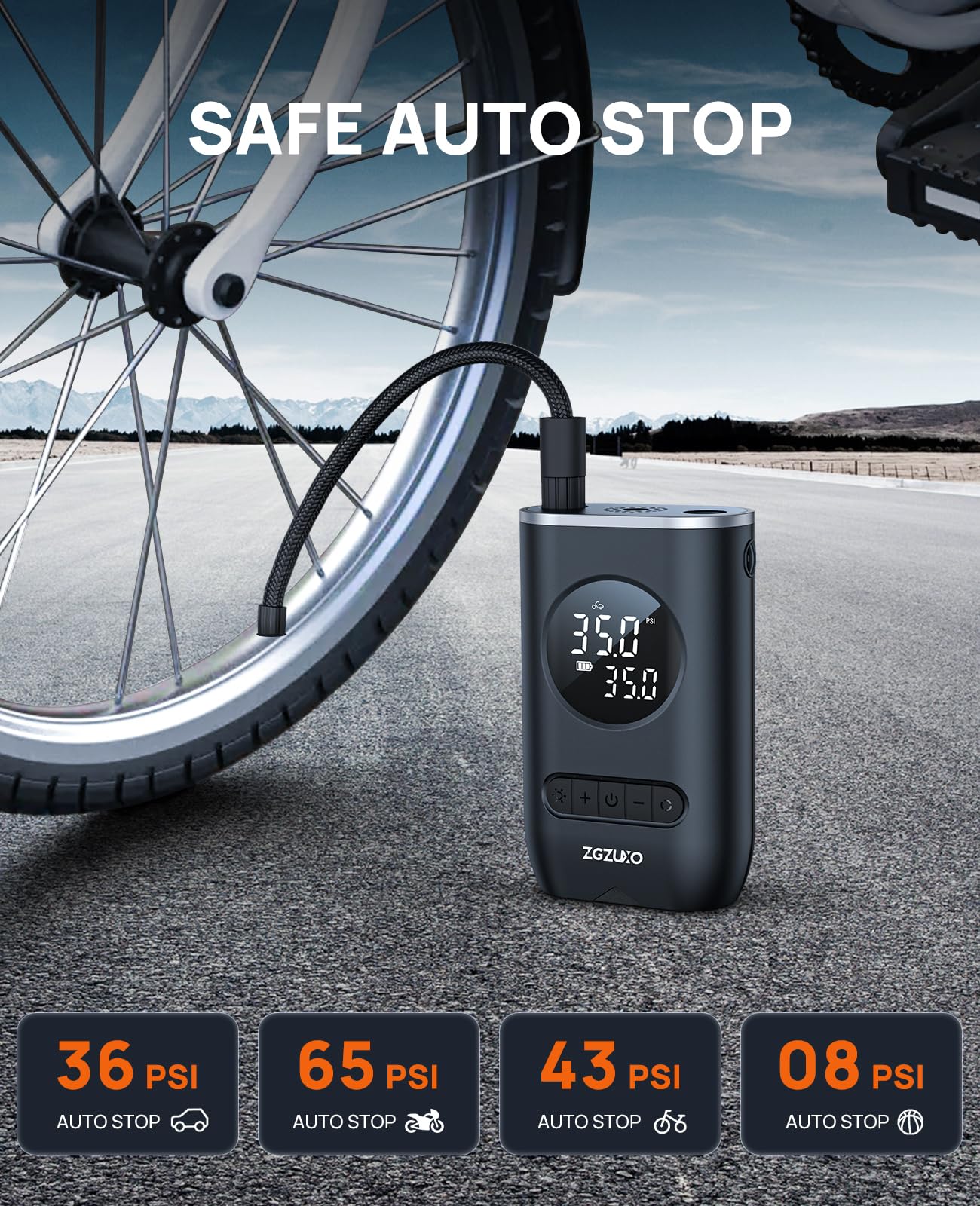 ZGZUXO Tire Inflator Portable Air Compressor 150PSI Cordless Pump for Car, Motorcycle, Bicycle - Black, Small, Model CZK-3668