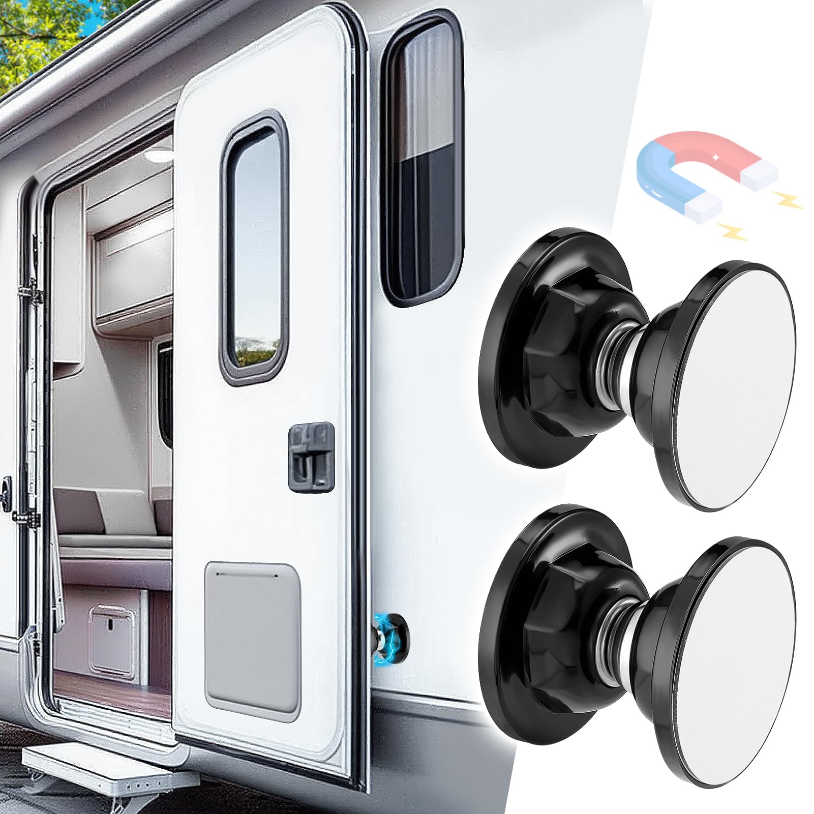 Strong Magnetic RV Door Holder - 2 Pack Camper RV Door Catch to Keep Doors Open in Breeze, Easy to Install, with Adhesives & Scr
