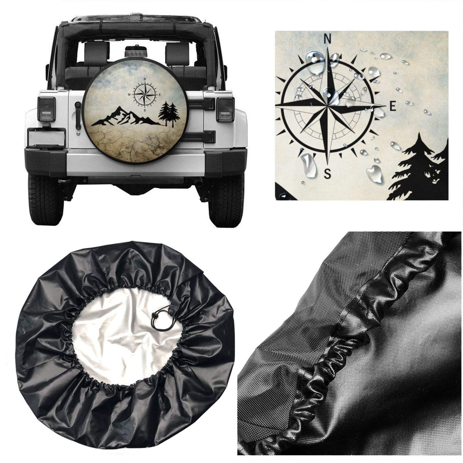 Cozipink Nature Mountain Compass Spare Tire Cover Wheel Protectors Weatherproof Universal For Trailer Rv Suv Truck Camper Travel Trailer 14 15 16 17 (17In)