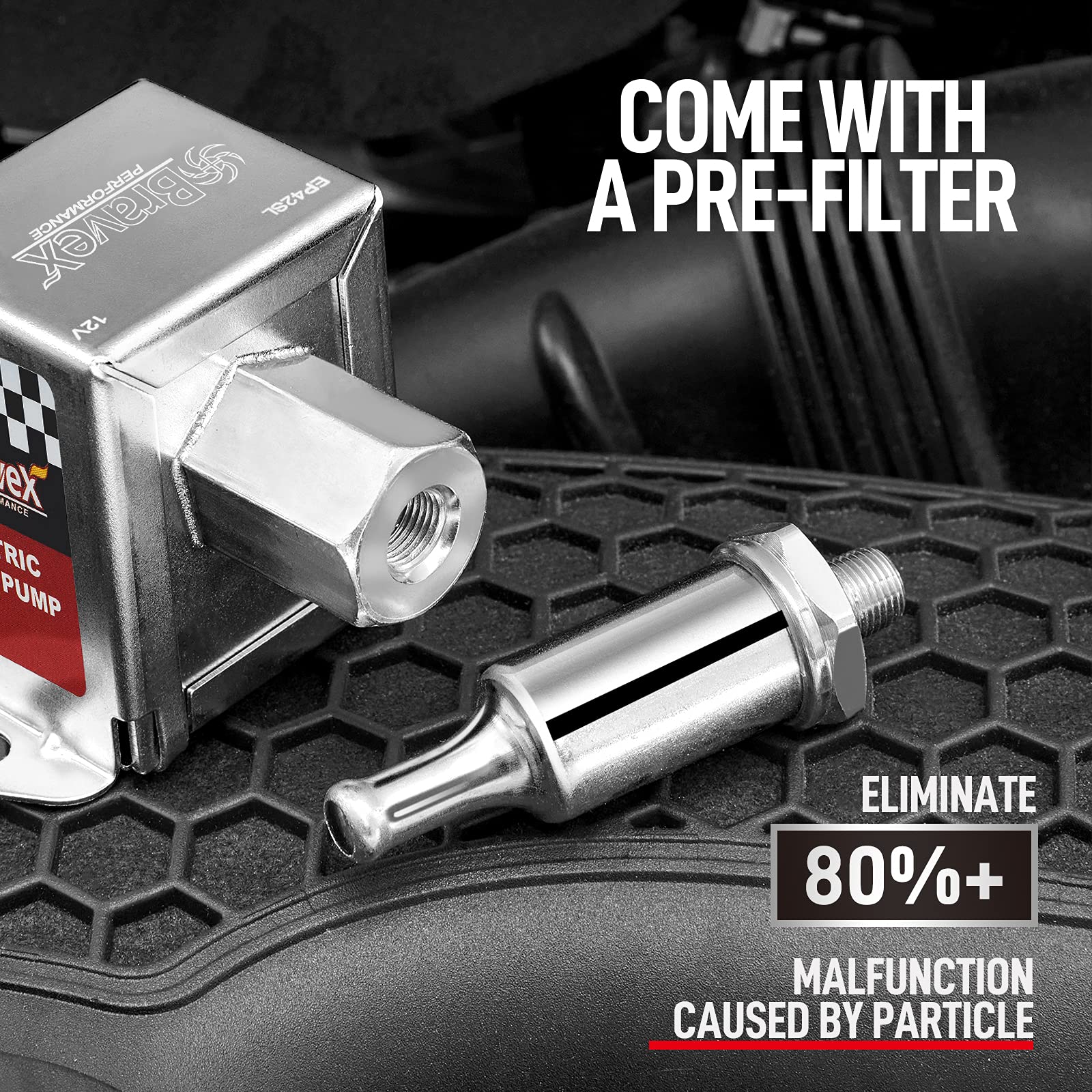Bravex Inline Electric Fuel Pump - Universal DC 12V, Low Pressure 2.5-4 PSI, Metal, EP12S for Petrol & Diesel