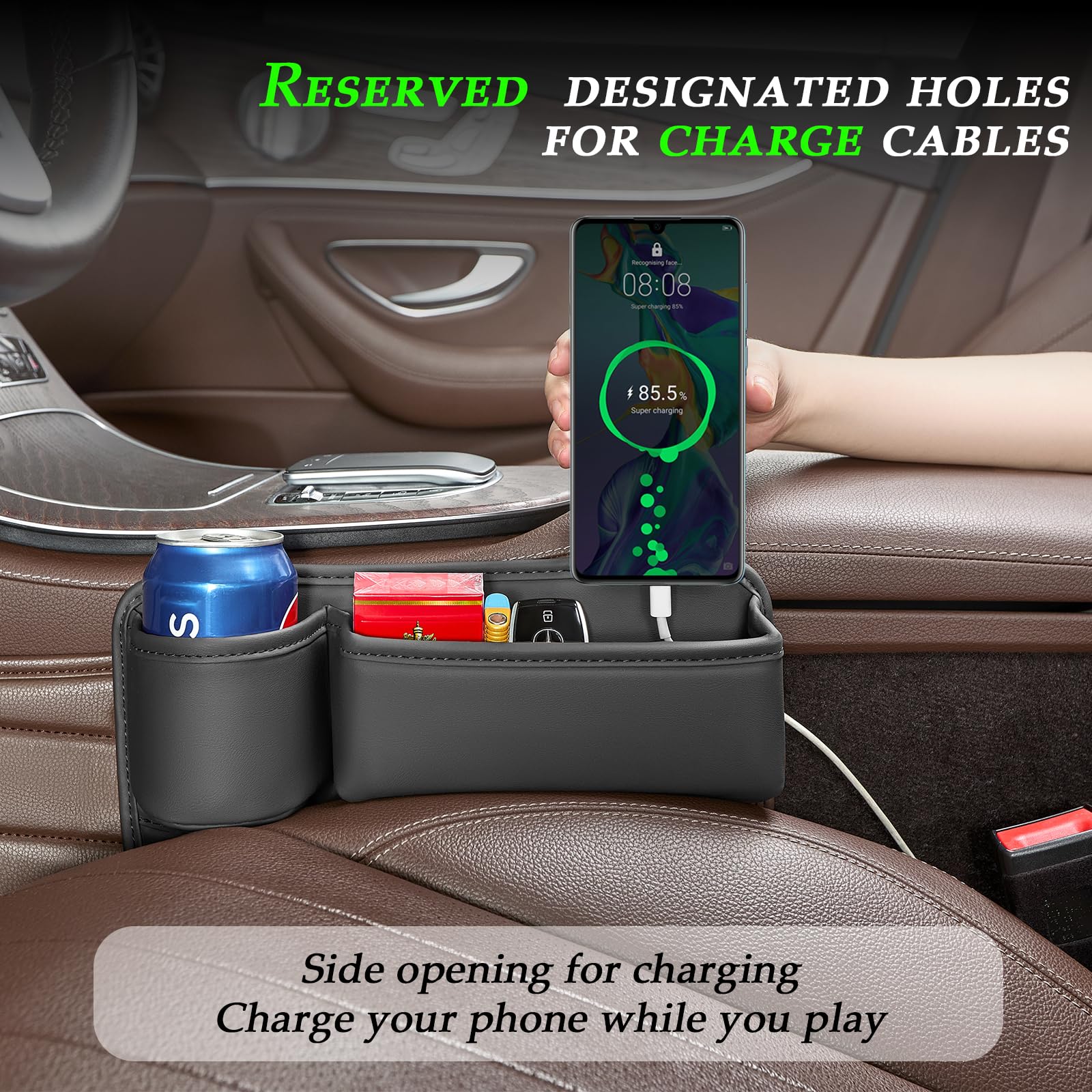Leqbo Car Seat Gap Filler With Cup Holder, Leather Car Seat Storage Box Beside Driver Seat,Car Seat Gap Organizer For Phones, Ke